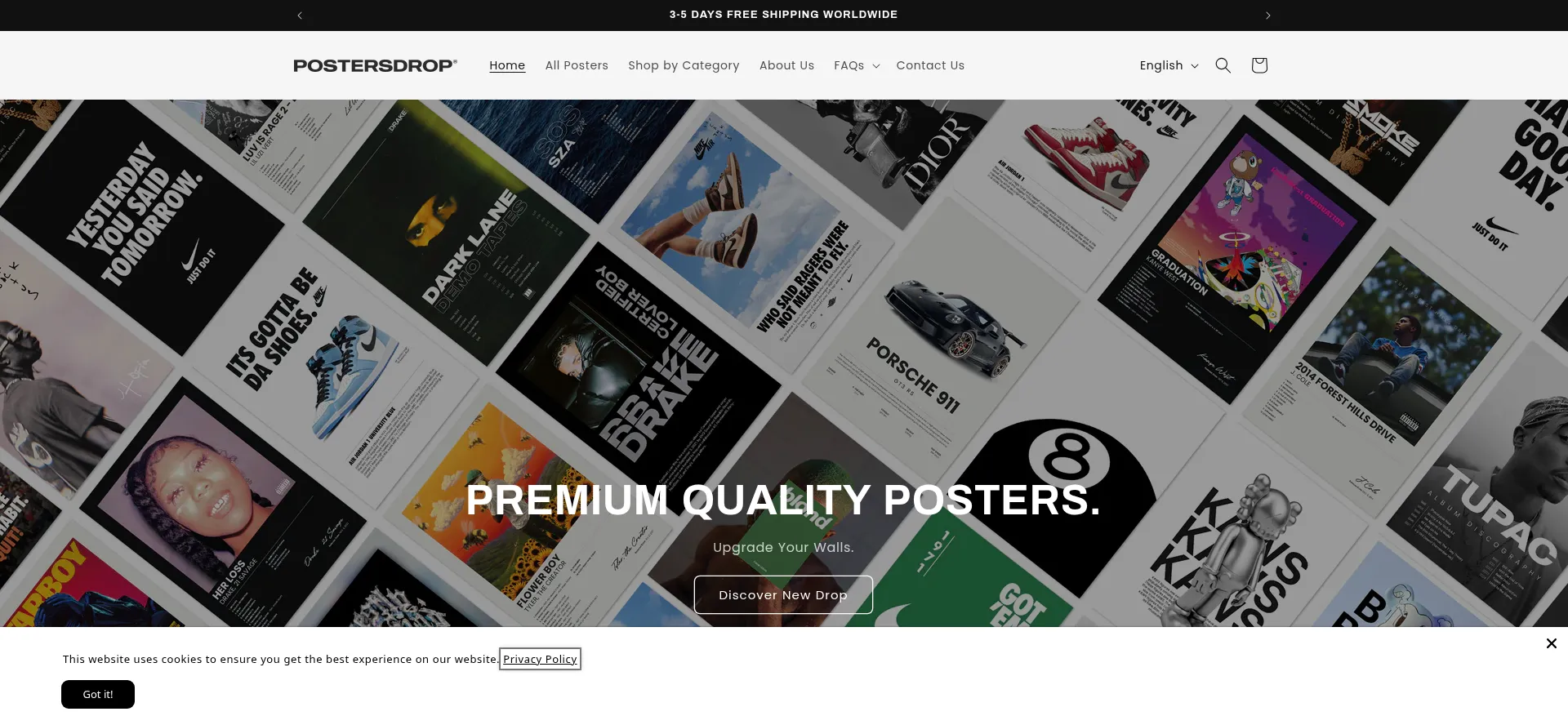 Website screenshot of Postersdrop.com
