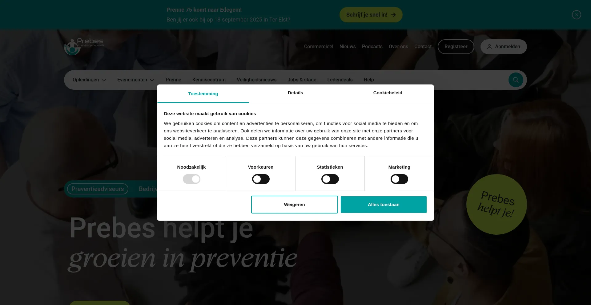 Website screenshot of Prebes.be