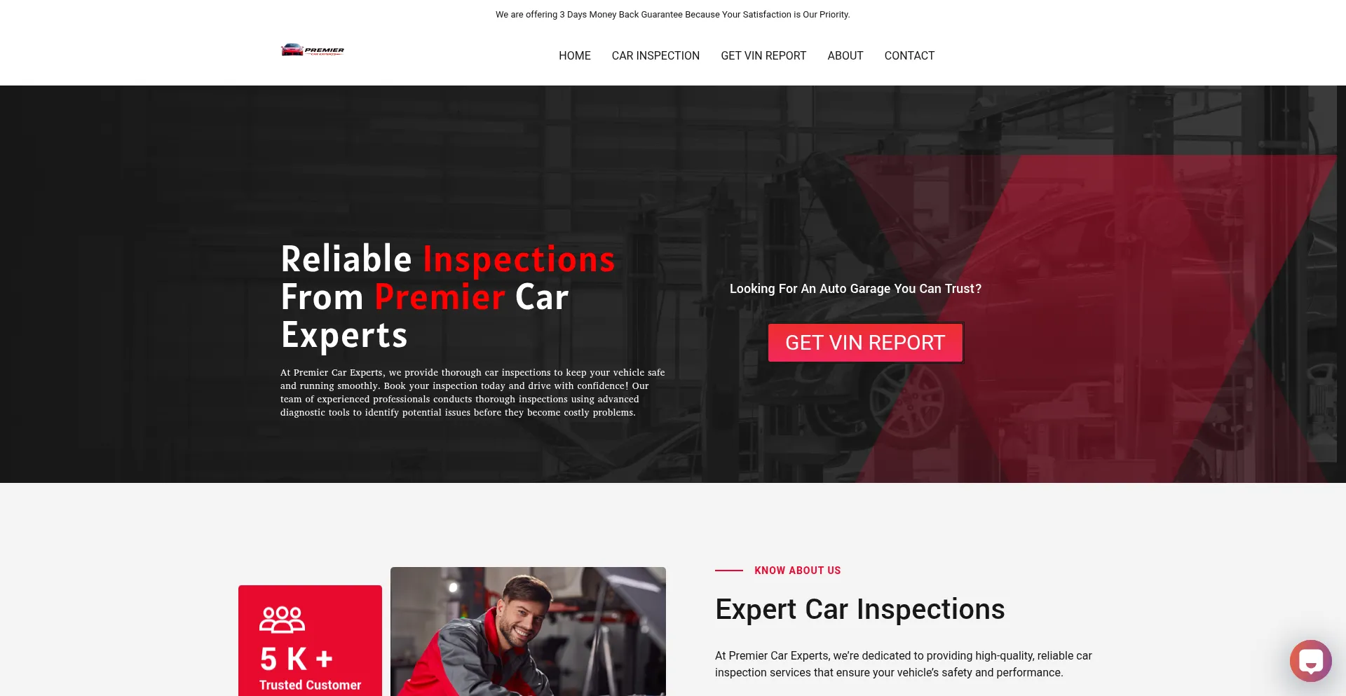 Website screenshot of Premiercarexperts.com