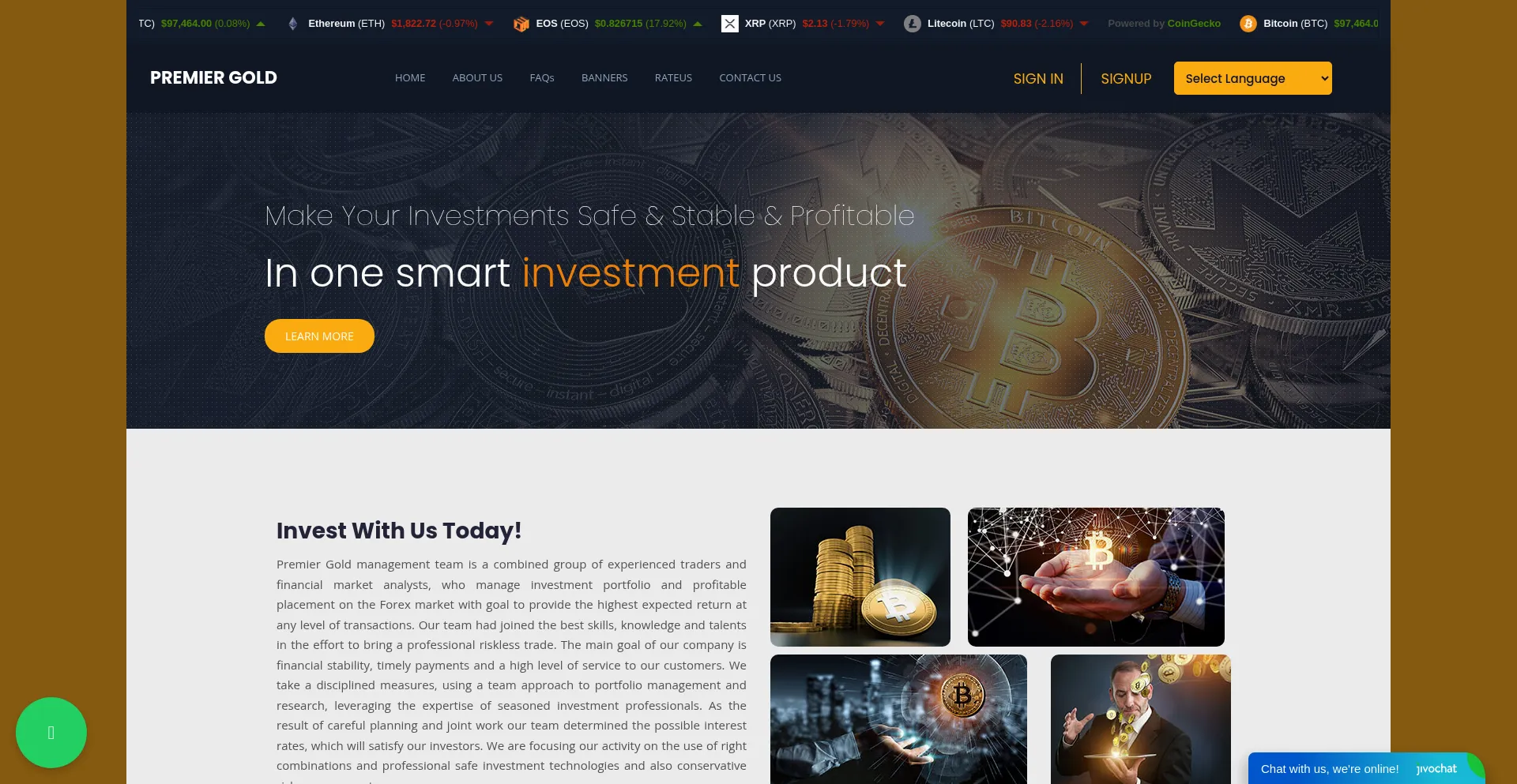 Website screenshot of Premiergoldonline.com