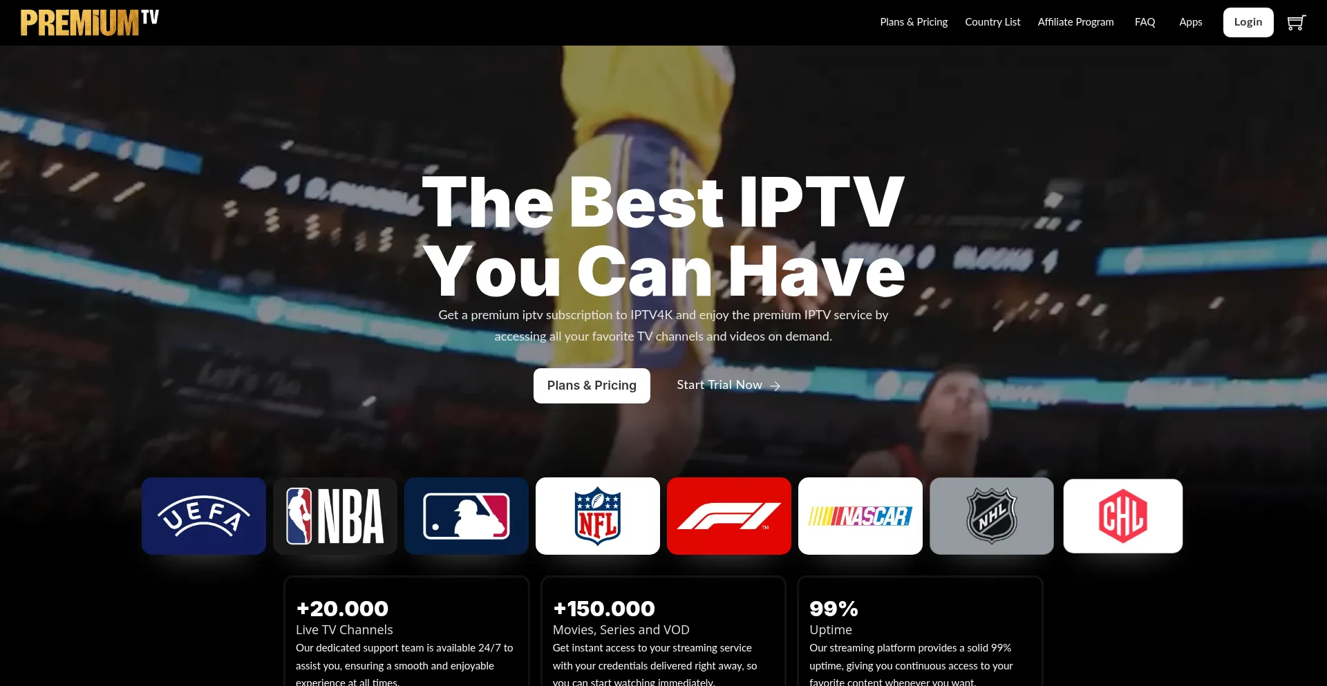 Website screenshot of Premiumiptv.ai