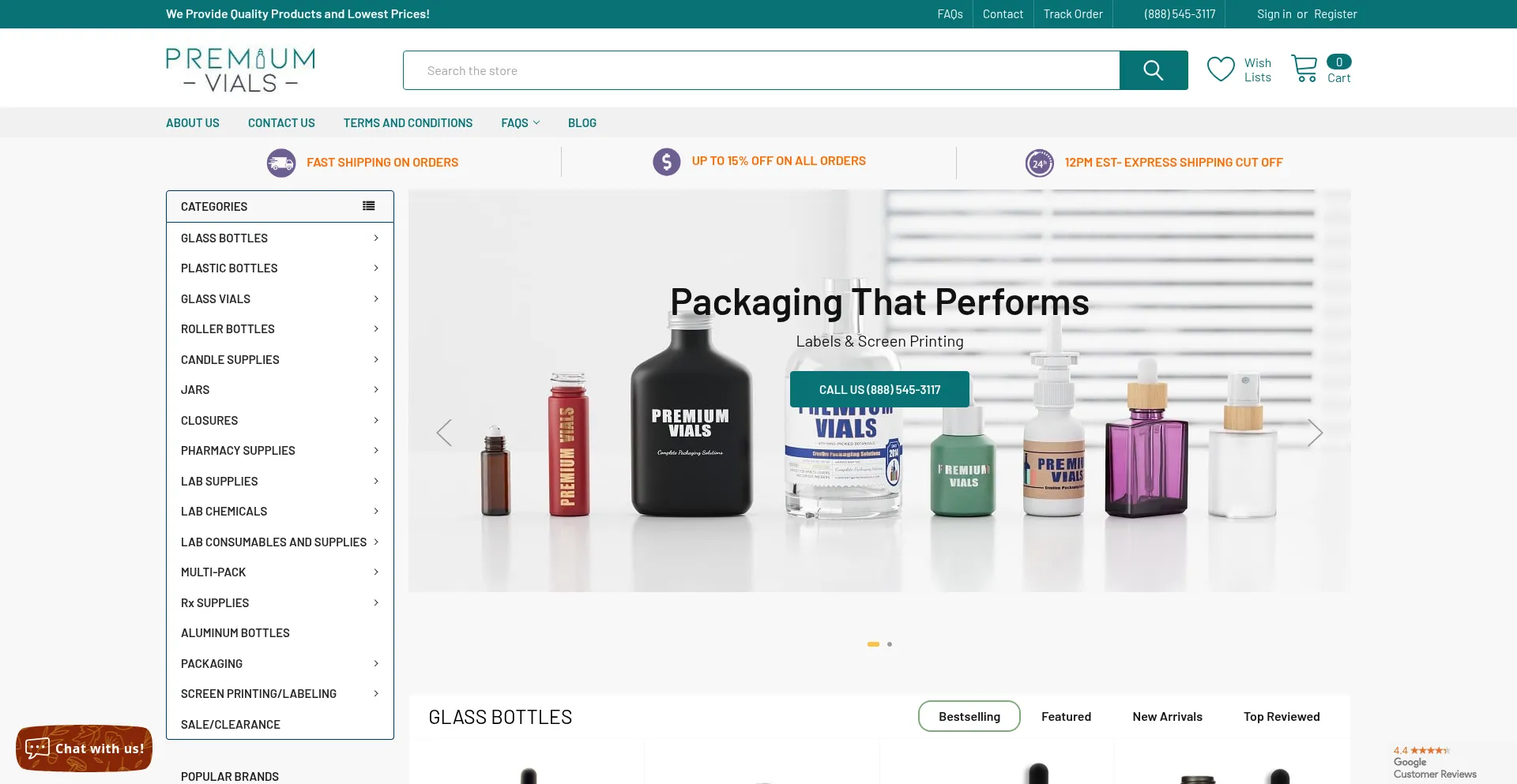 Website screenshot of Premiumvials.com