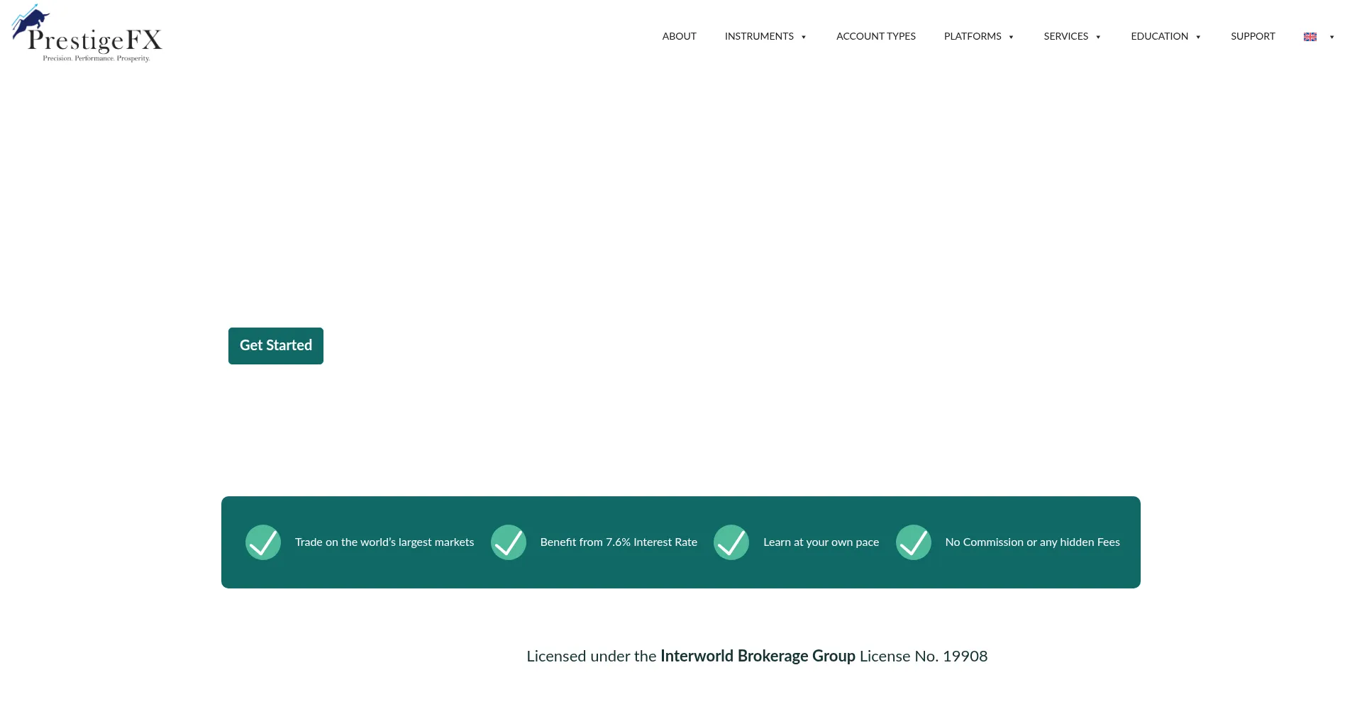 Website screenshot of Prestige-fx.com