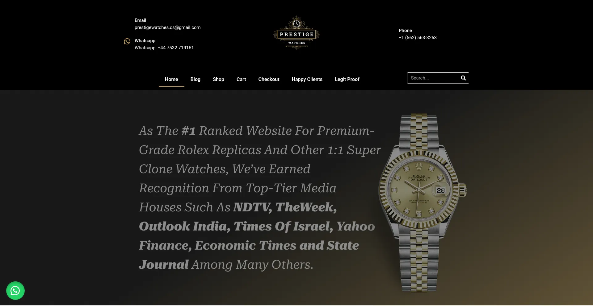 Website screenshot of Prestigewatches.co