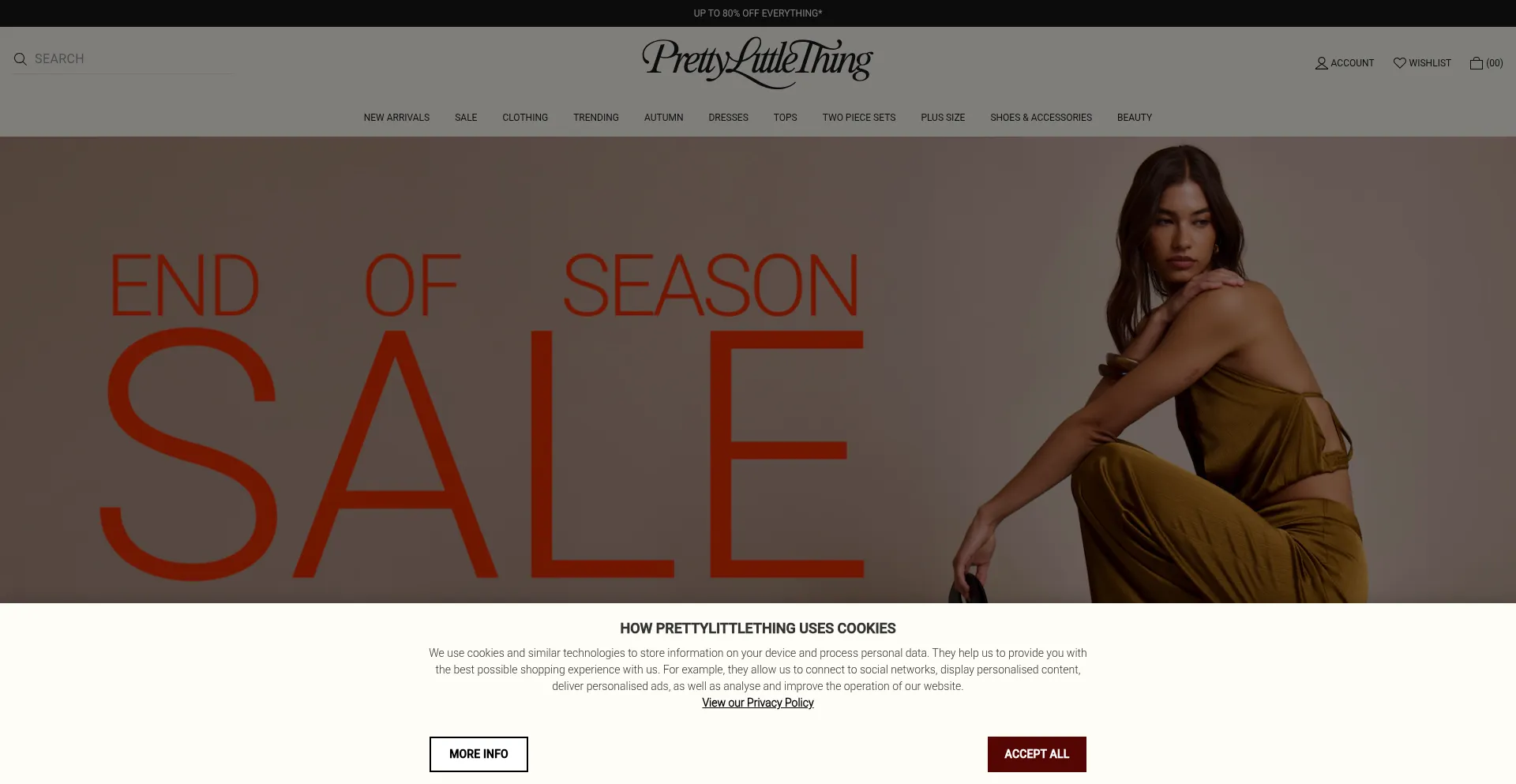 Website screenshot of Prettylittlething.com.au