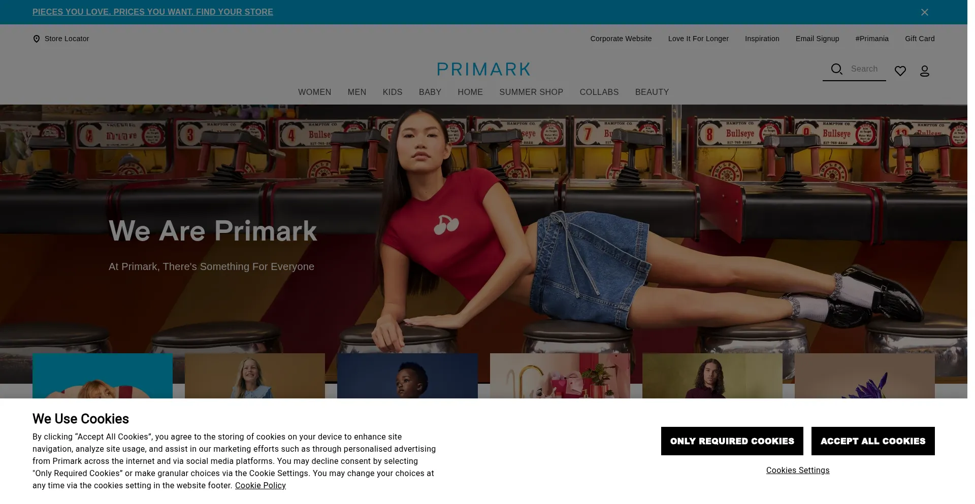 Website screenshot of Primark.com