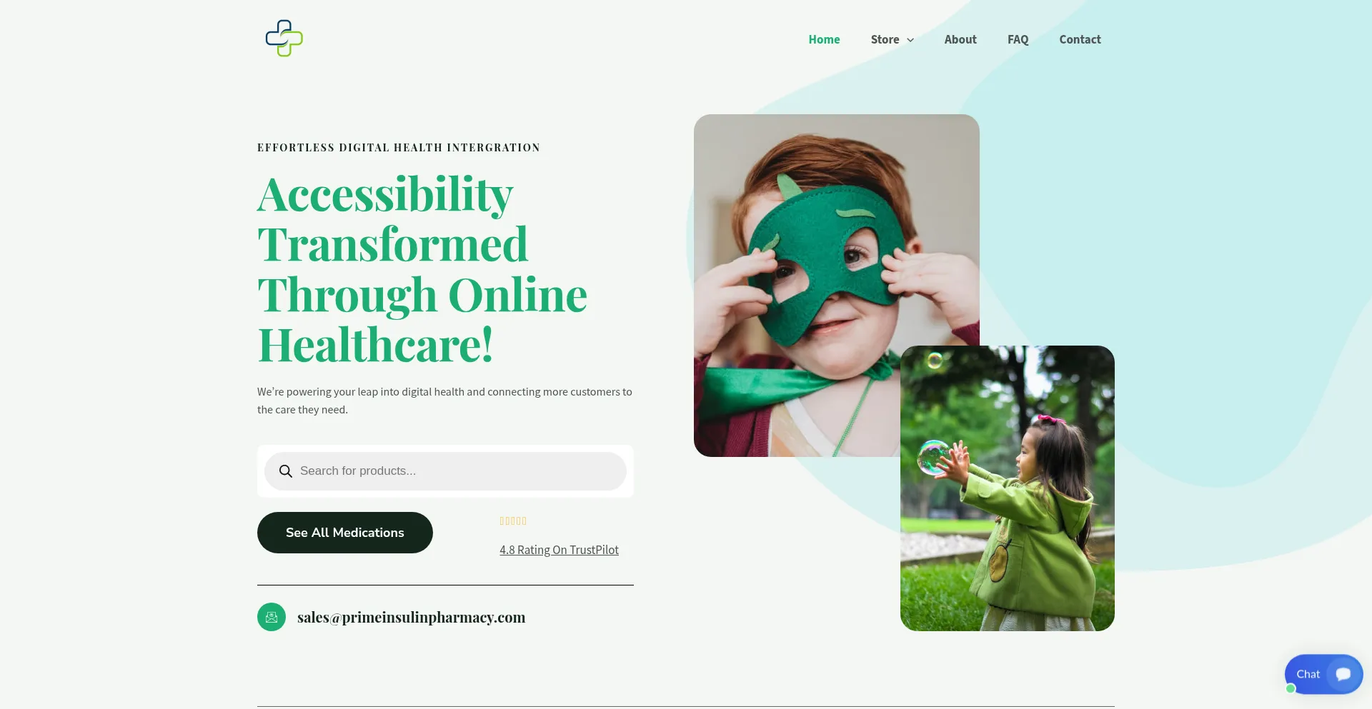 Website screenshot of Primeinsulinspharmacy.com