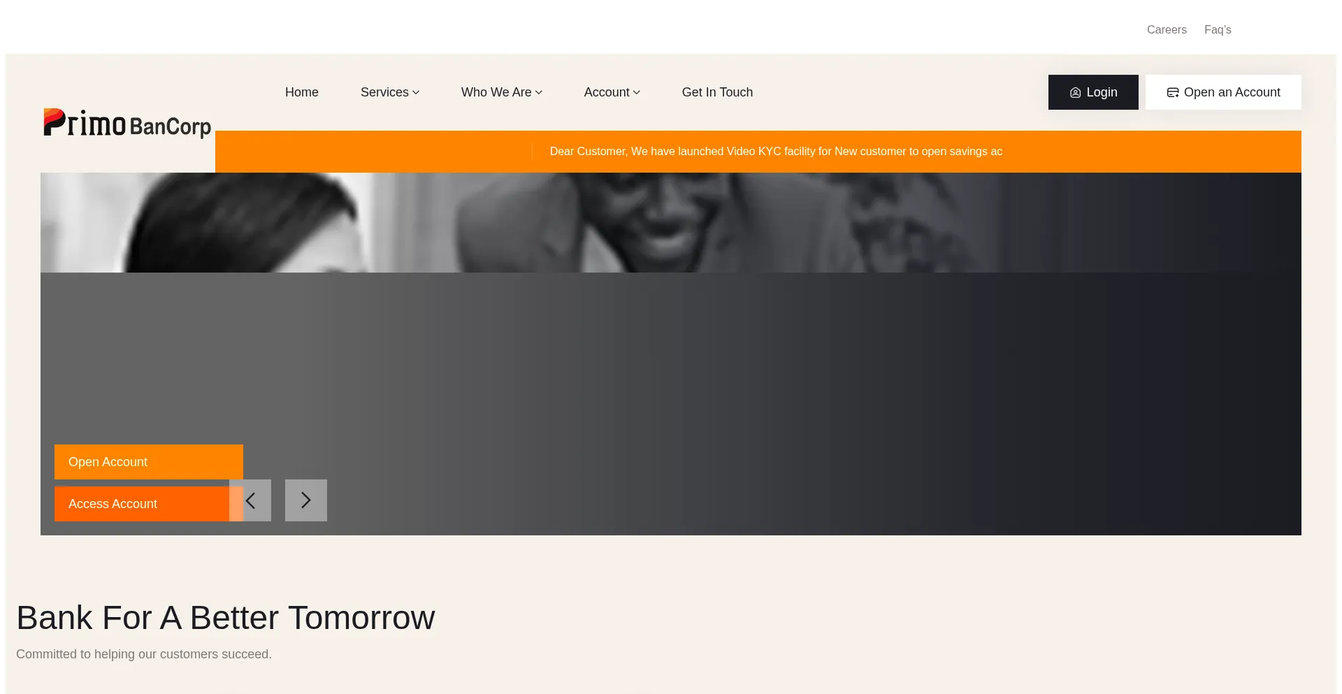 Website screenshot of Primobancorp.com