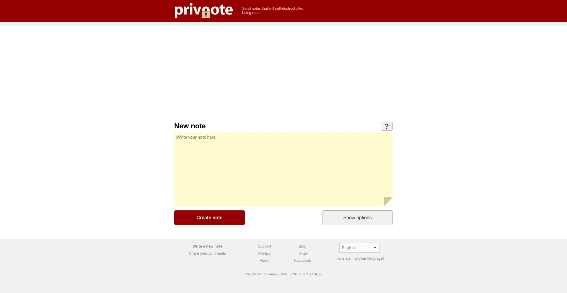 Website screenshot of Privnote.com