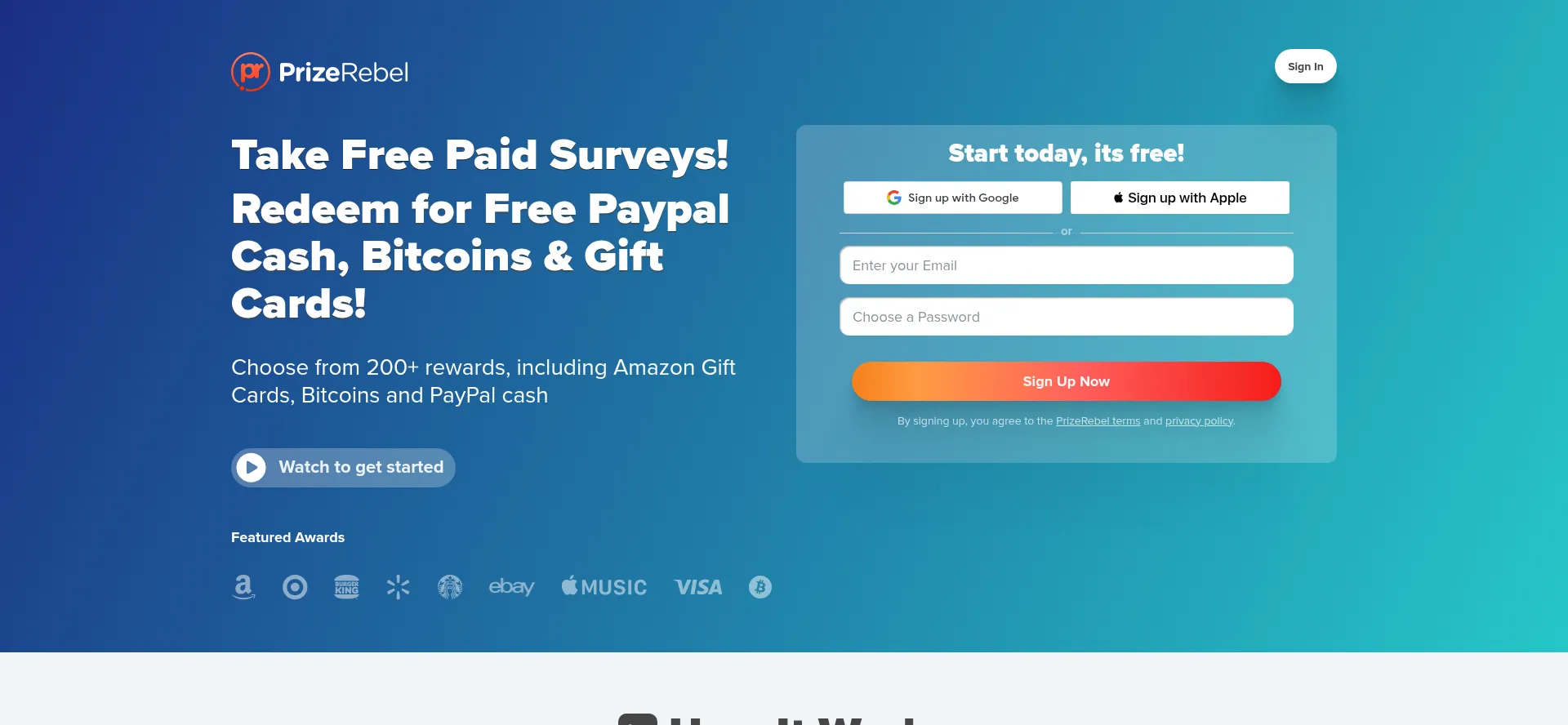 Website screenshot of Prizerebel.com