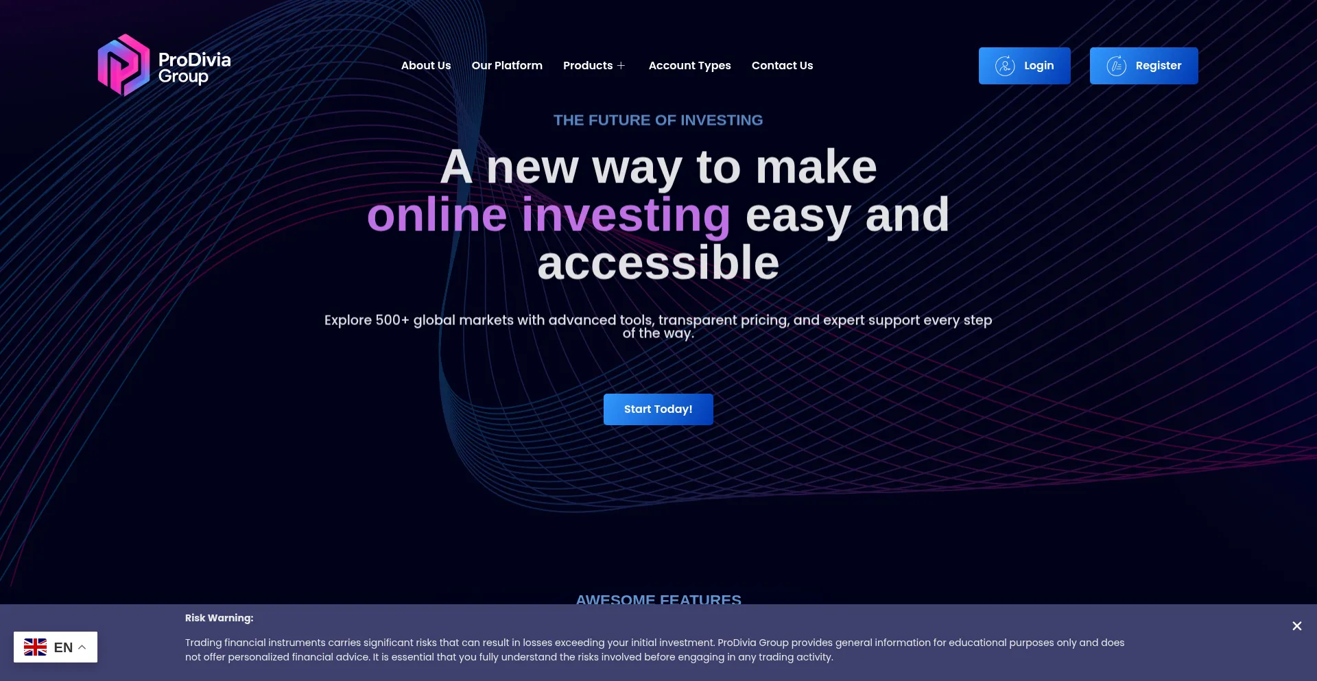Website screenshot of Prodiviagroup.com