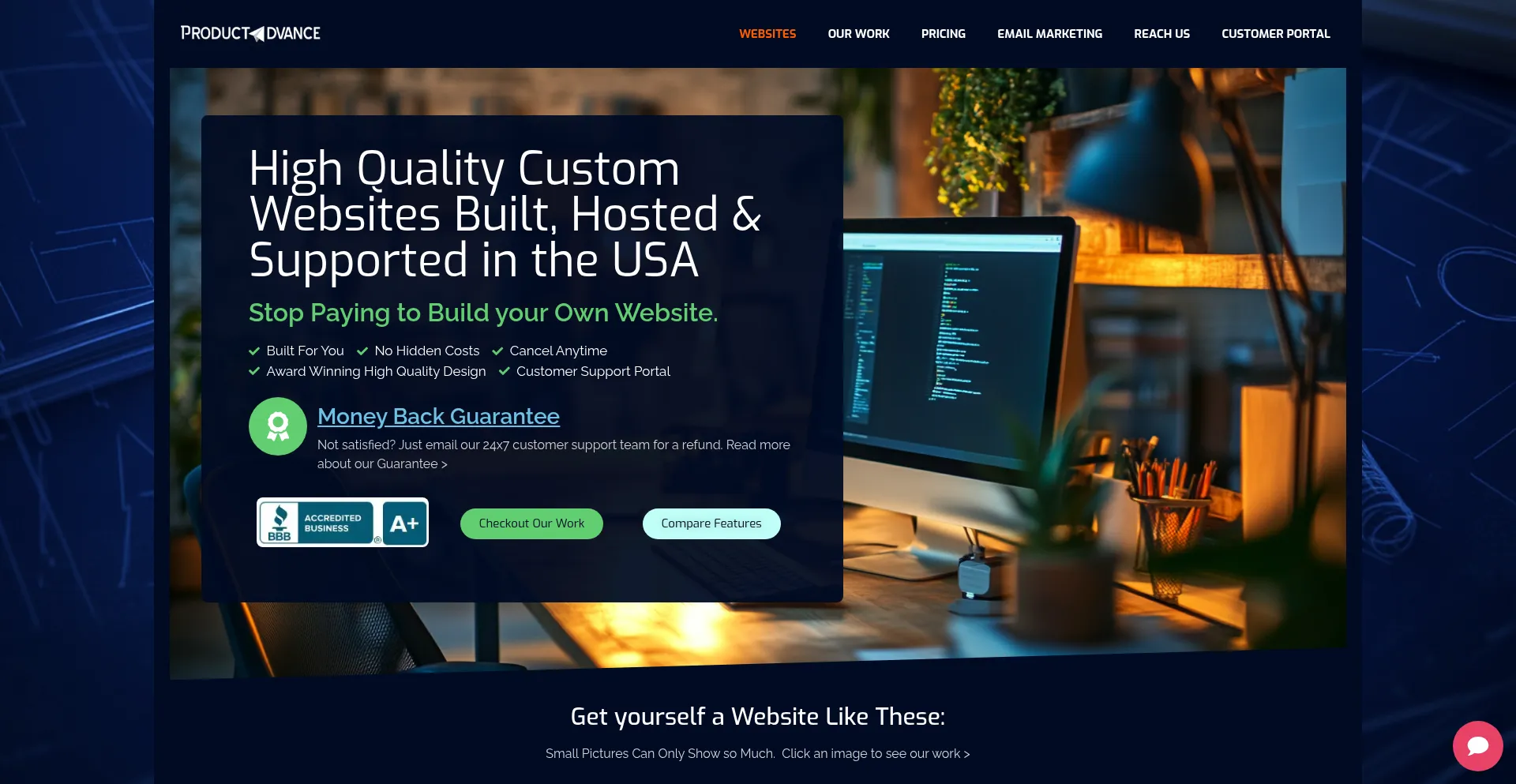 Website screenshot of Productadvance.com
