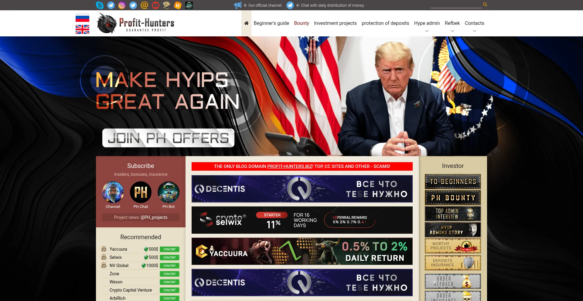 Website screenshot of Profit-hunters.biz