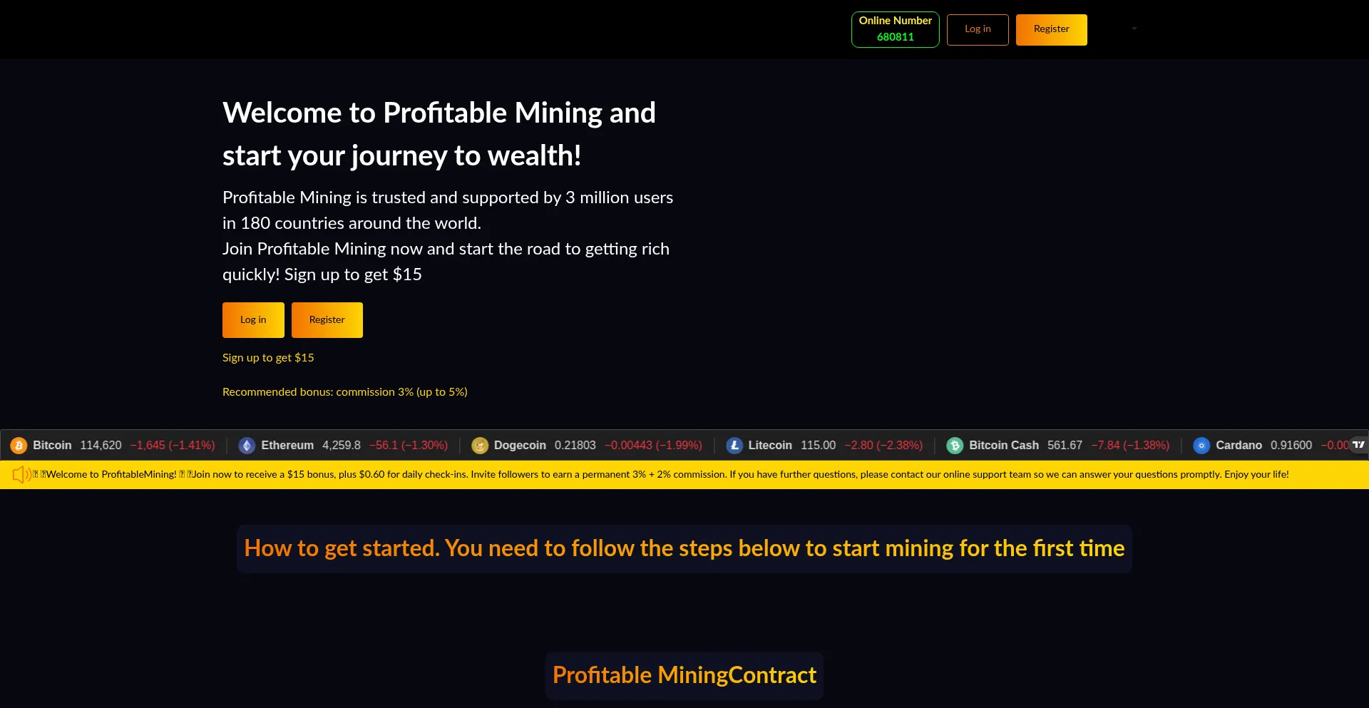 Website screenshot of Profitablemining.com