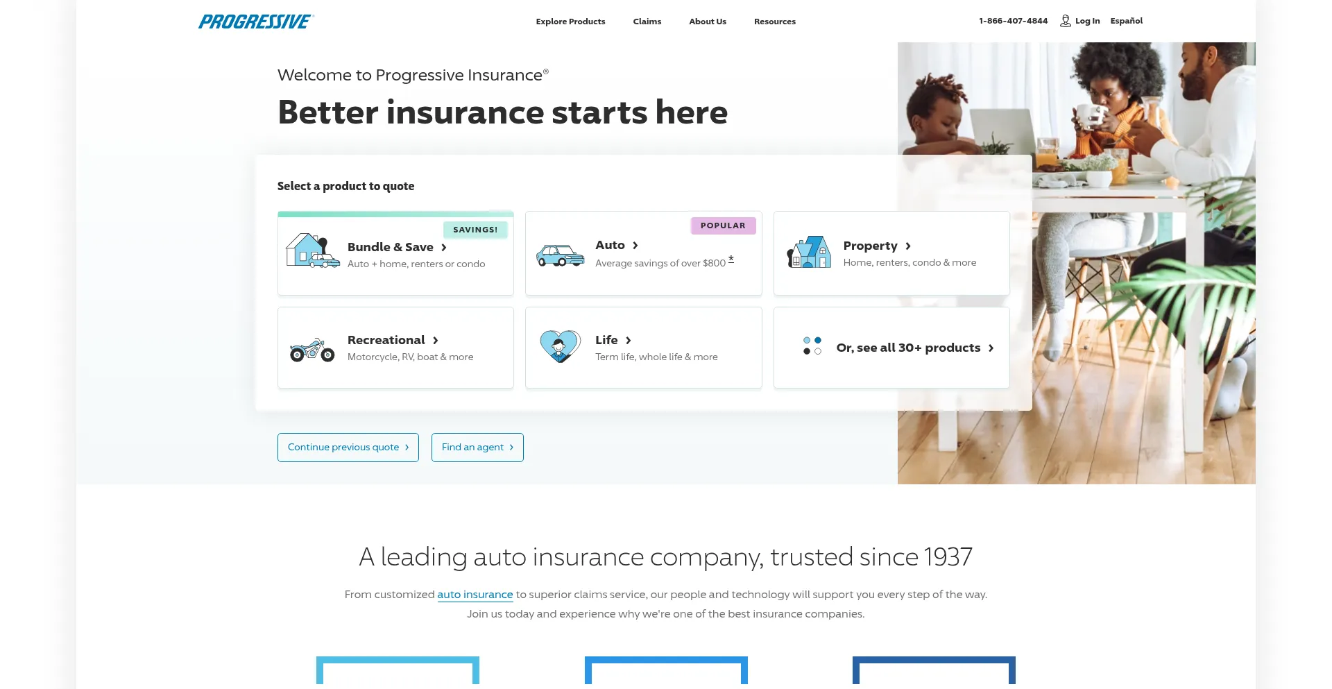Website screenshot of Progressiveinsurance.com