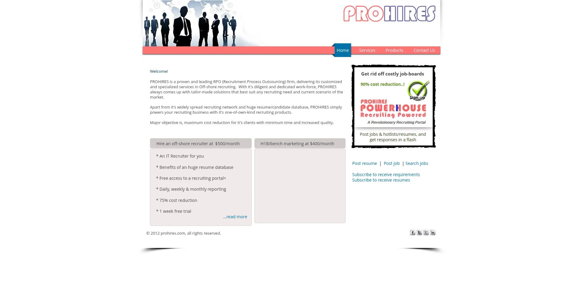 Website screenshot of Prohires.com