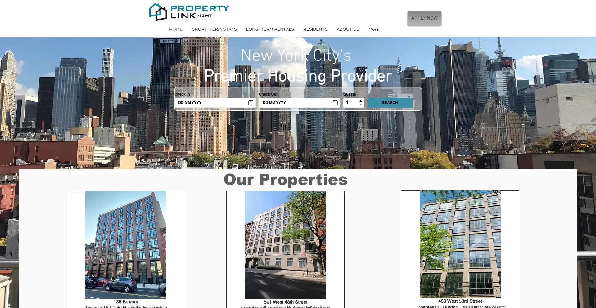 Website screenshot of Propertylinknyc.com
