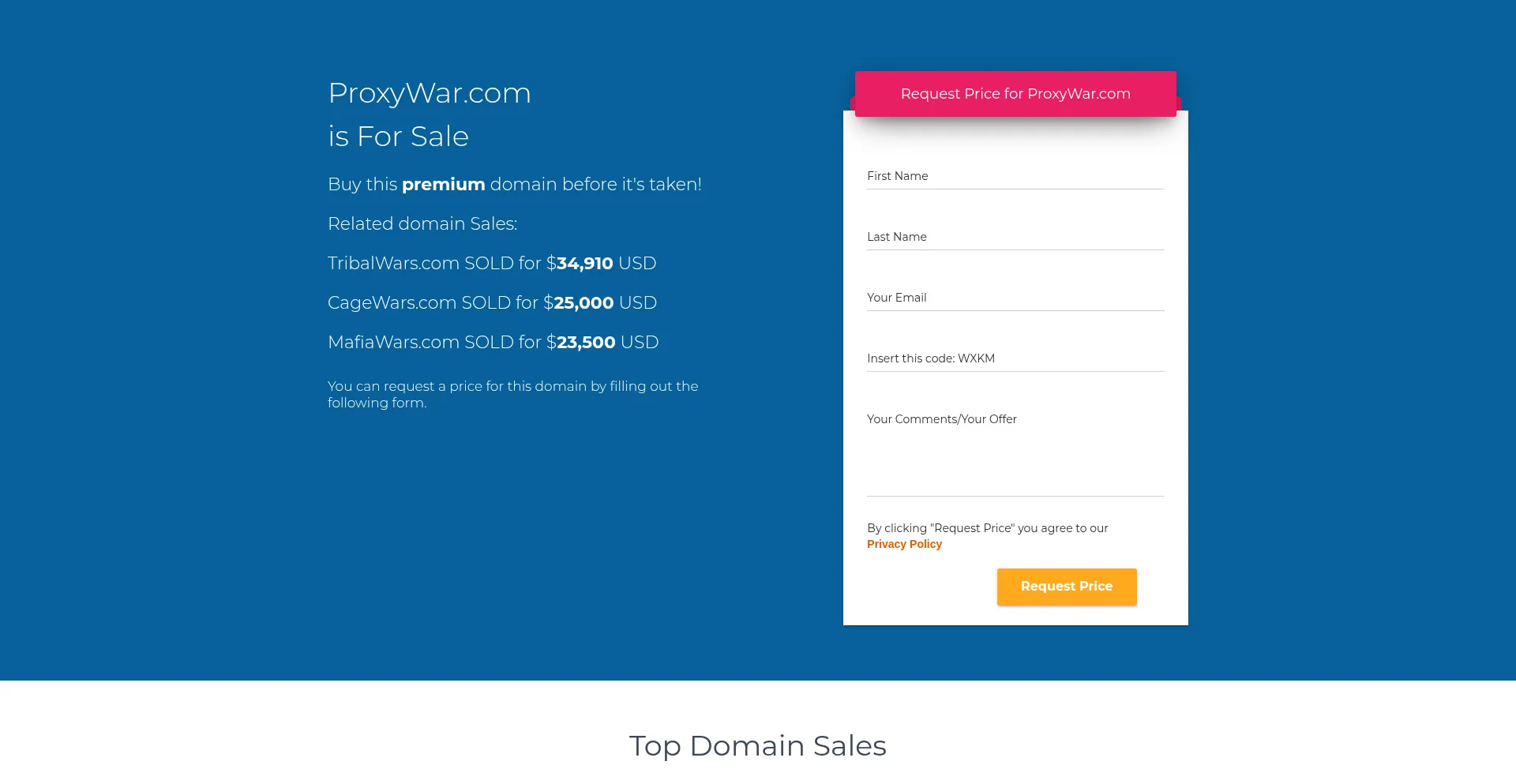 Website screenshot of Proxywar.com