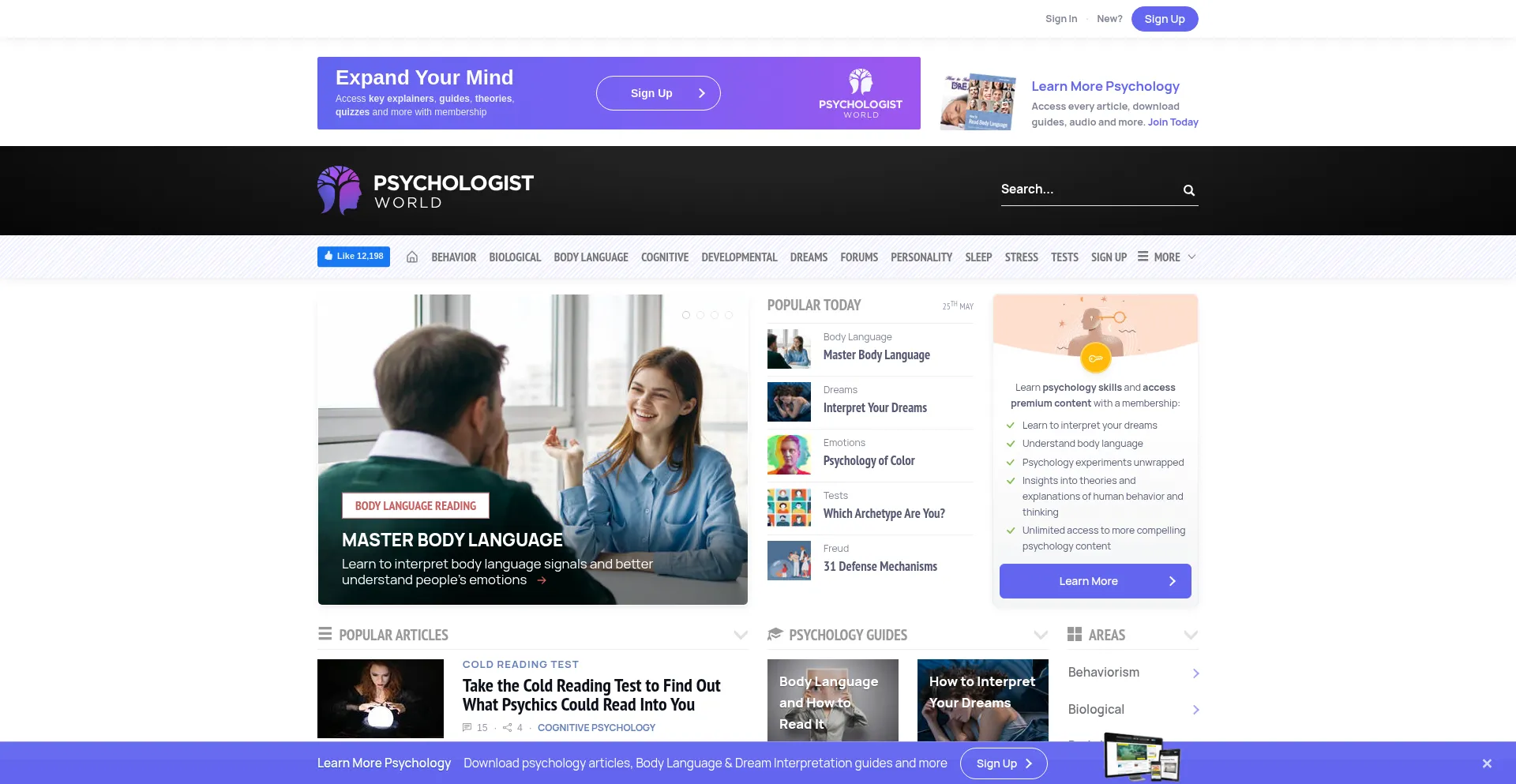 Website screenshot of Psychologistworld.com