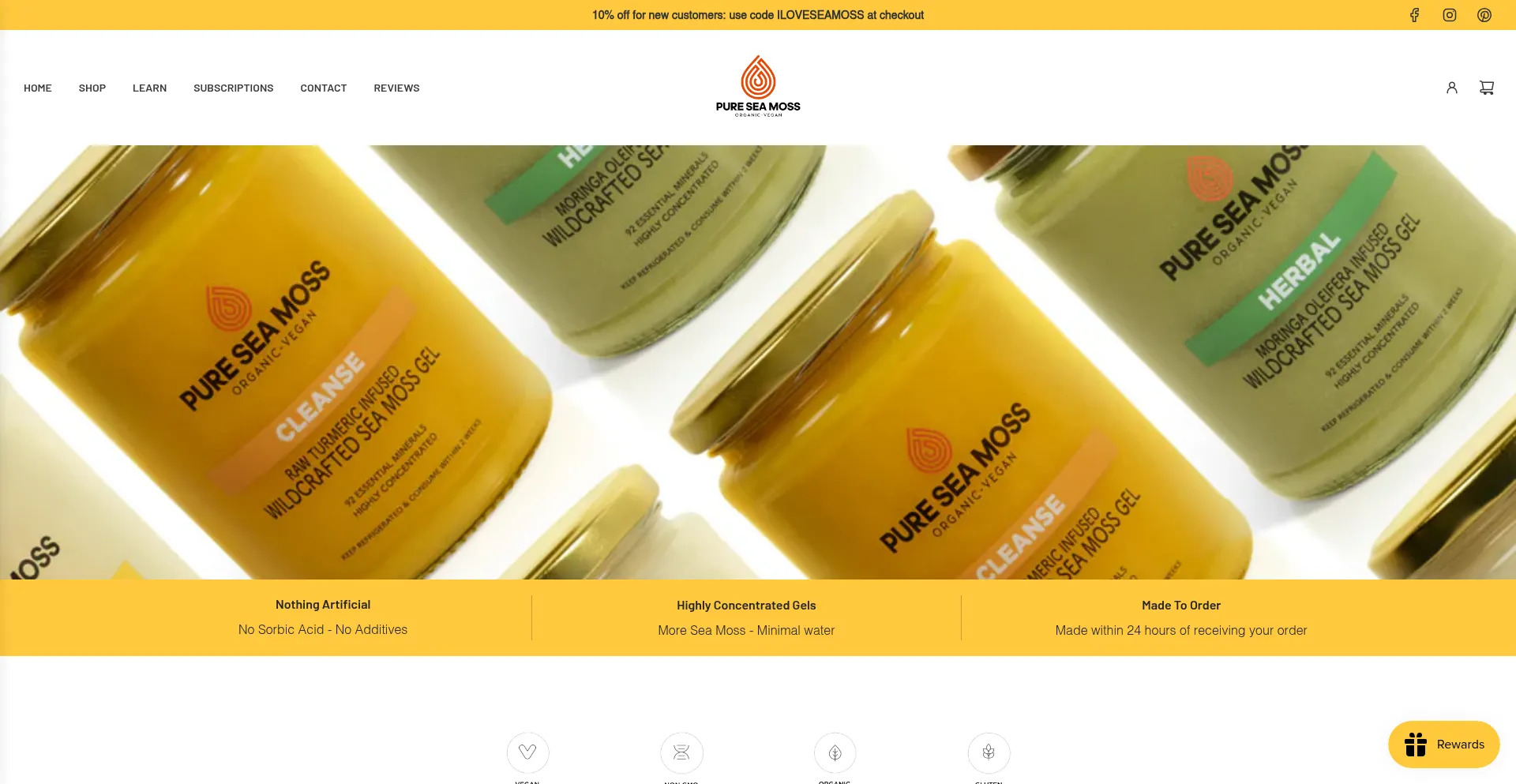 Website screenshot of Pureseamoss.co.uk
