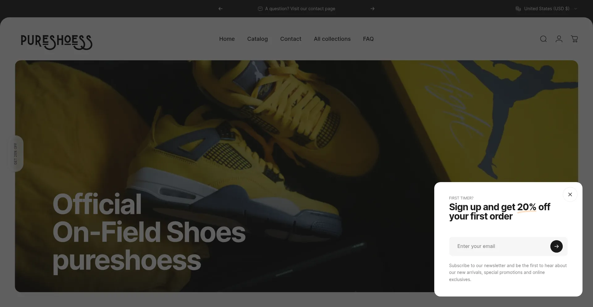Website screenshot of Pureshoess.store