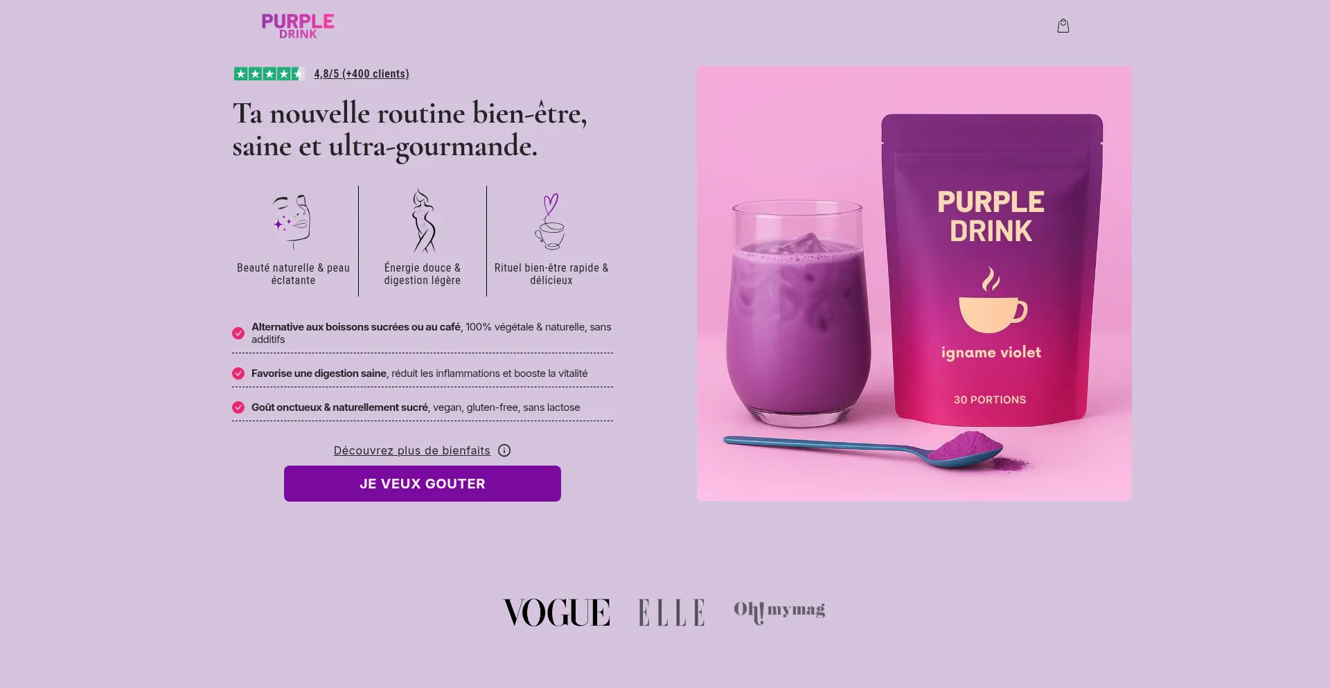 Website screenshot of Purple-drink.co