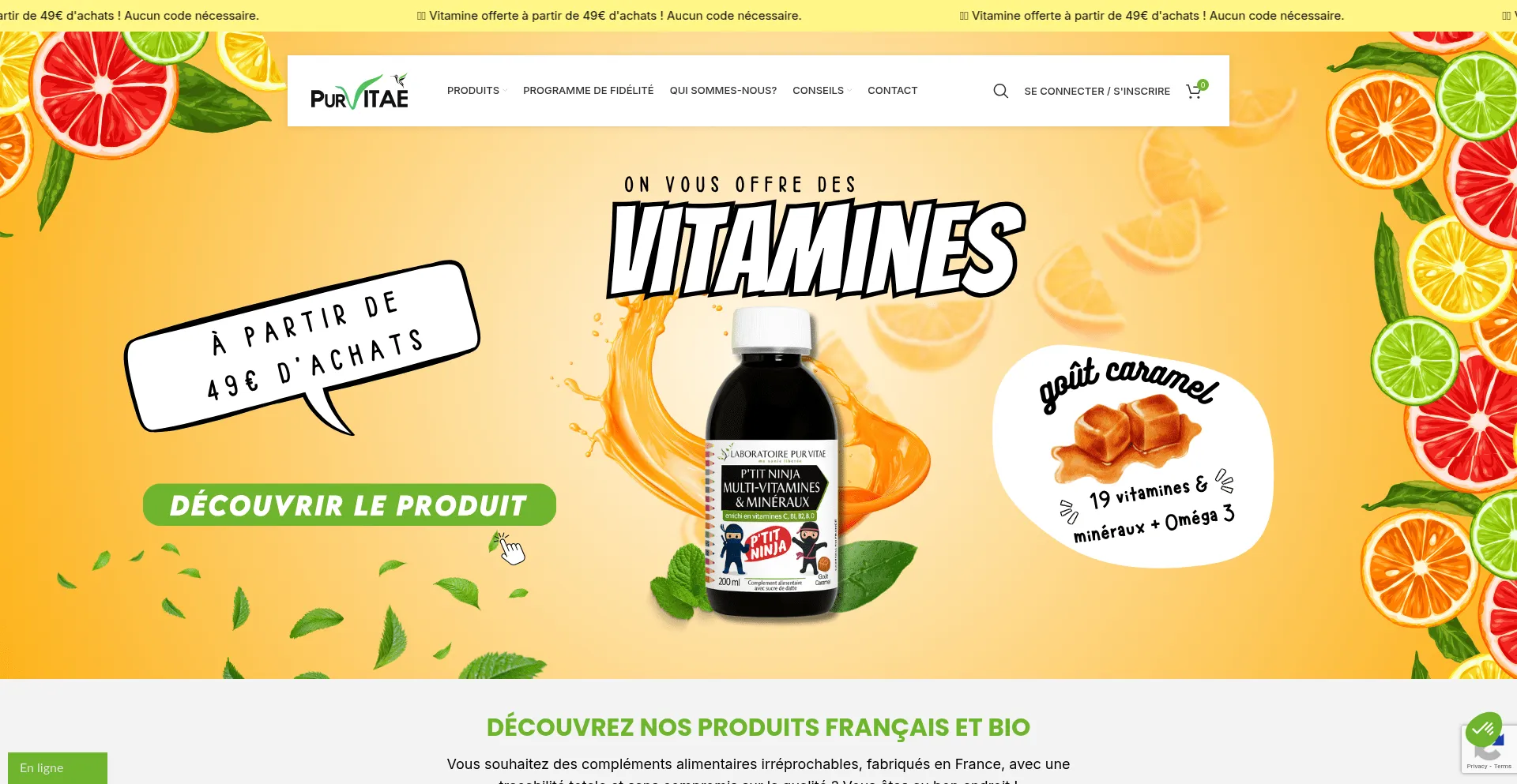 Website screenshot of Purvitae.fr