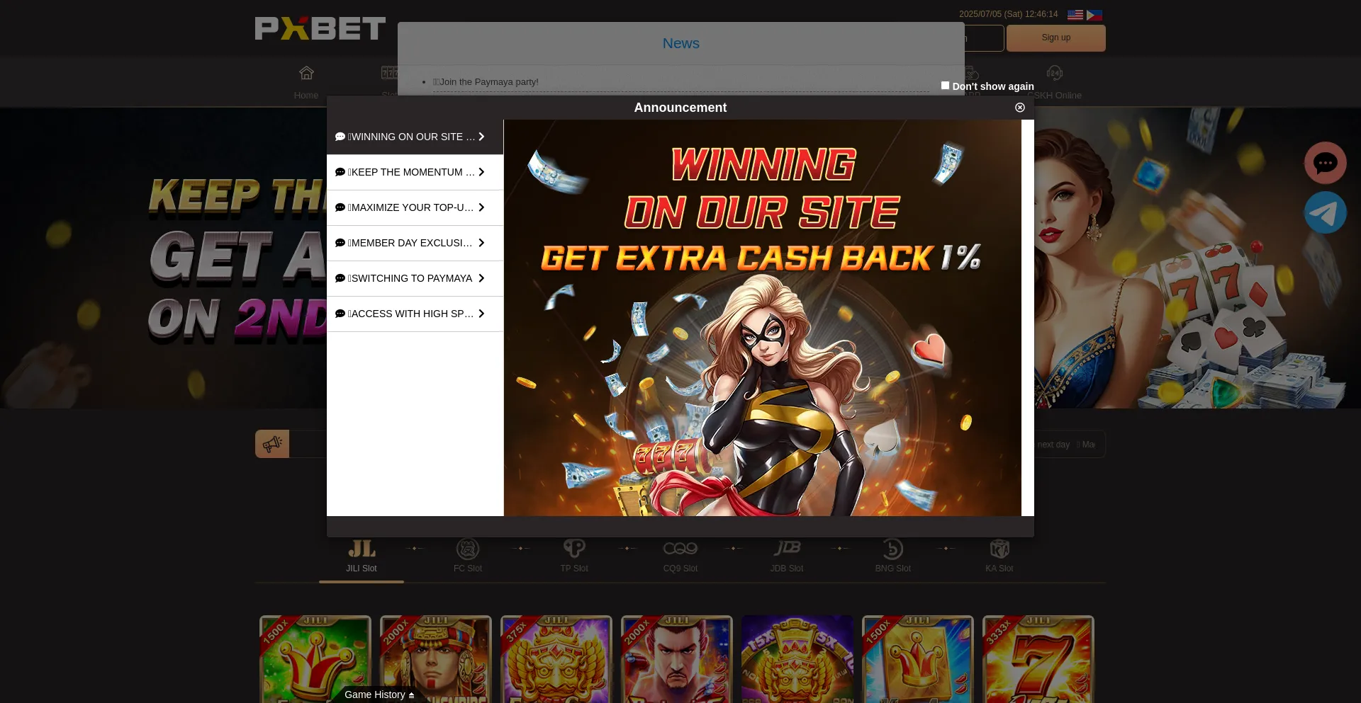 Website screenshot of Pxbet55.com
