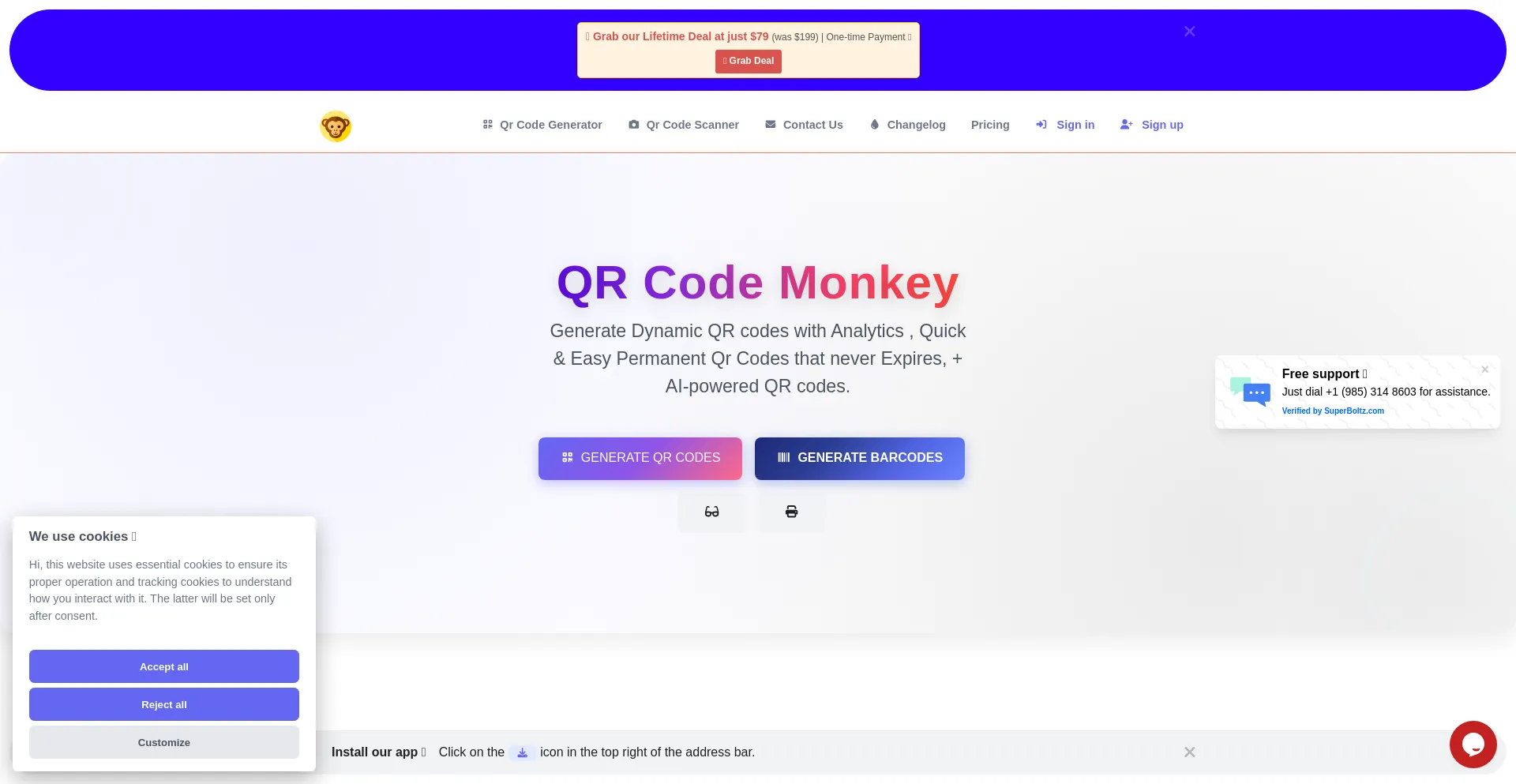Website screenshot of Qrcodemonkey.net