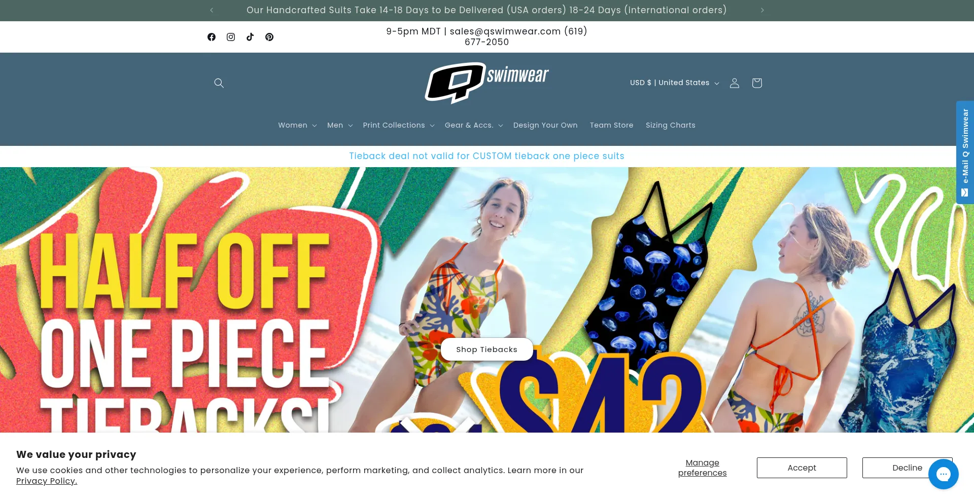 Website screenshot of Qswimwear.com