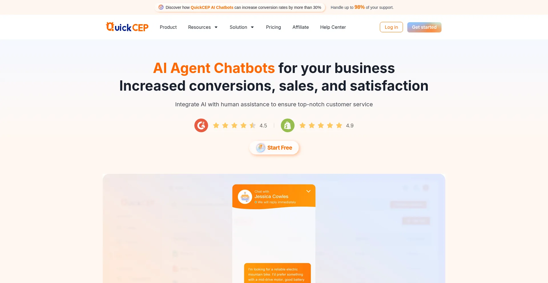 Website screenshot of Quickcep.com