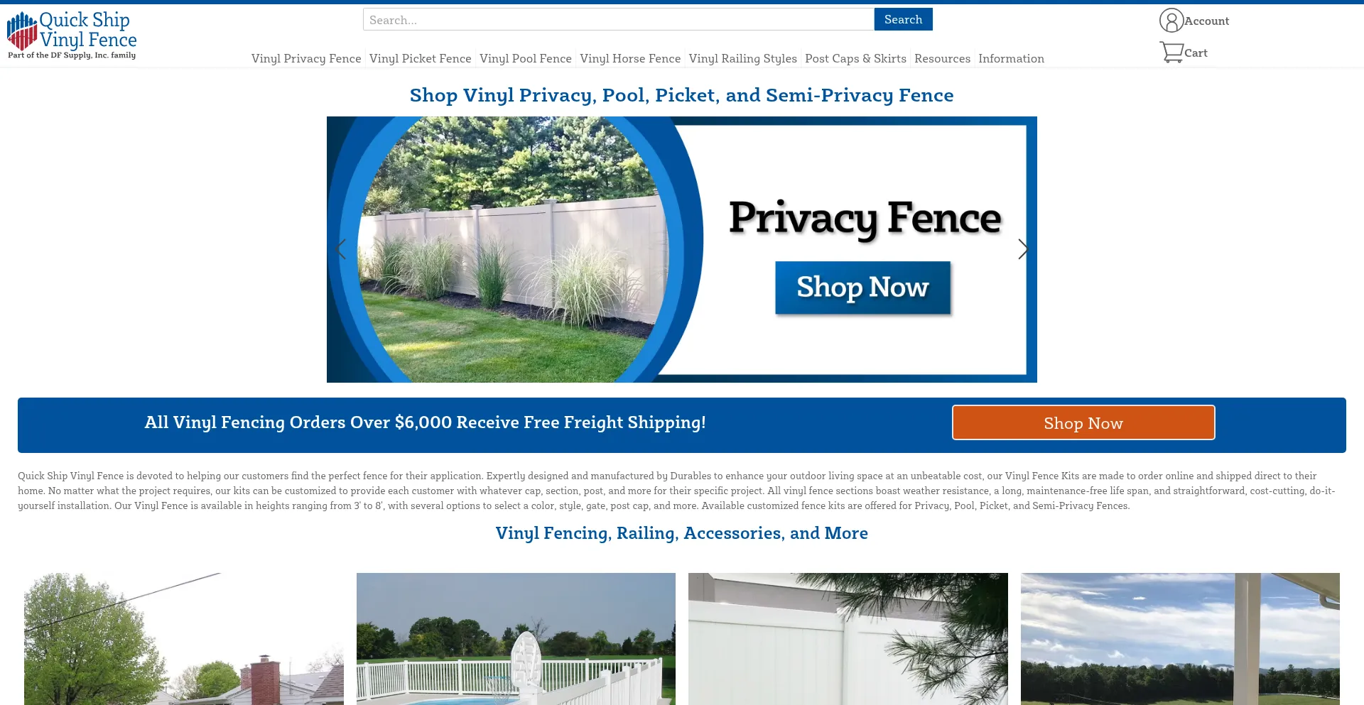 Website screenshot of Quickshipvinylfence.com