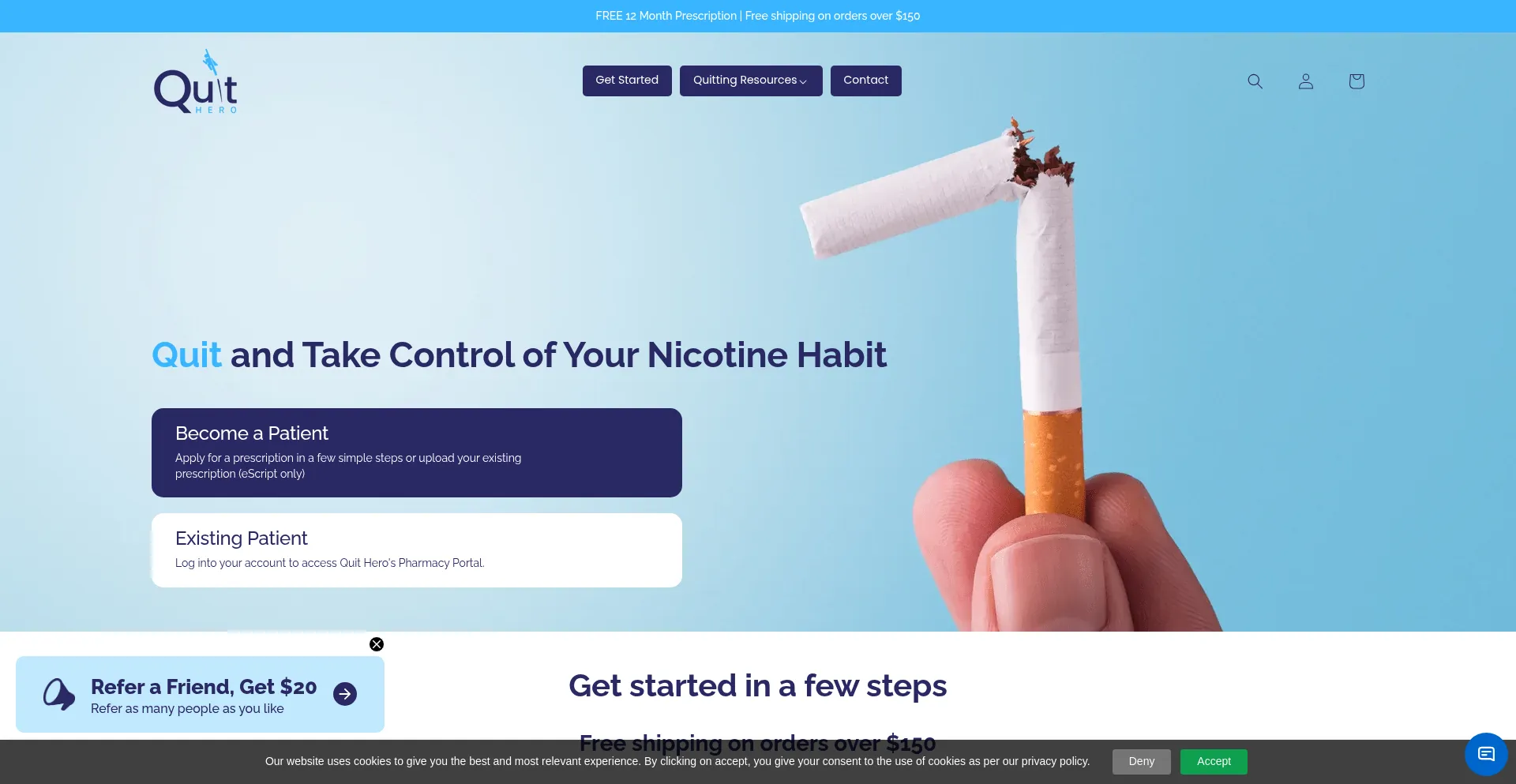 Website screenshot of Quithero.com.au