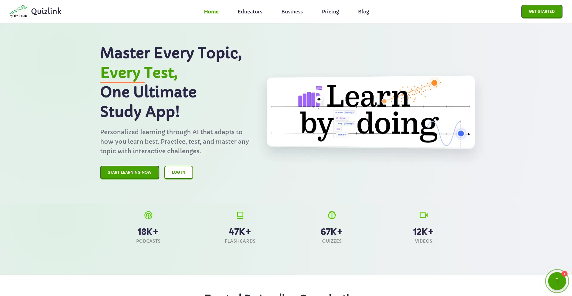 Website screenshot of Quizlink.net
