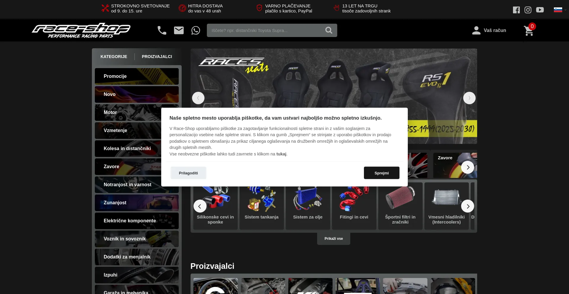 Website screenshot of Race-shop.si
