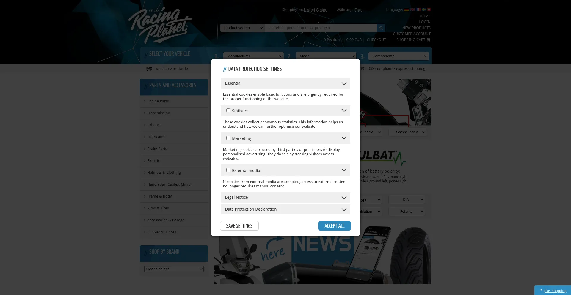 Website screenshot of Racing-planet.com