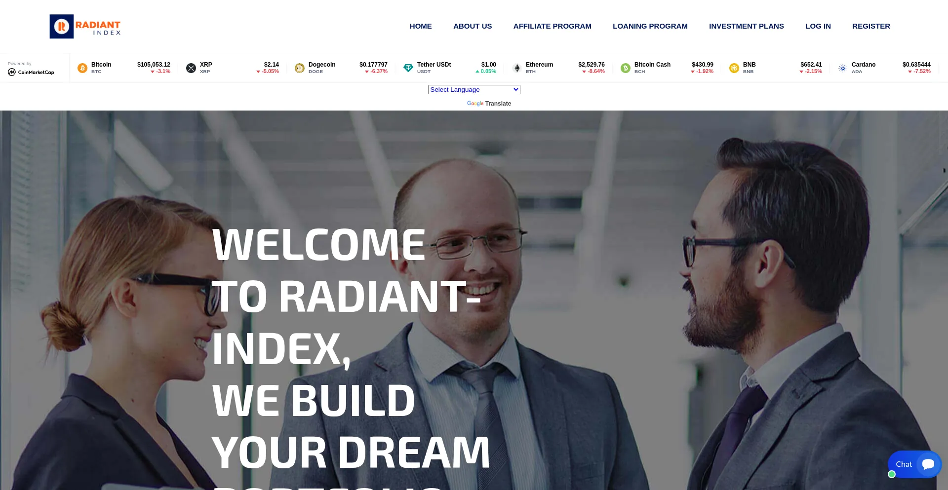 Website screenshot of Radiant-index.com