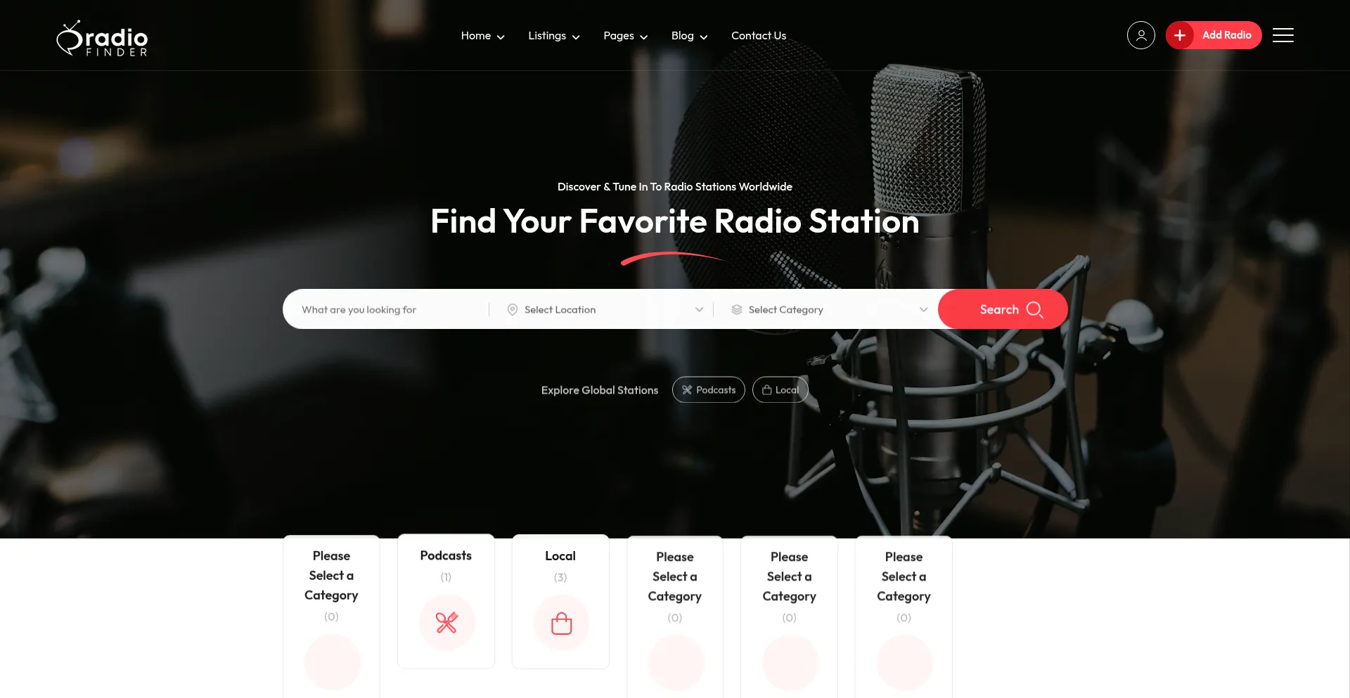 Website screenshot of Radiofinder.ca