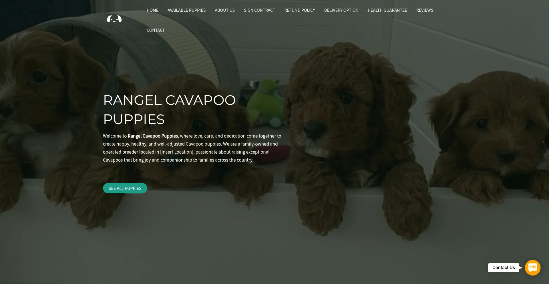 Website screenshot of Rangelcavapoopuppies.com