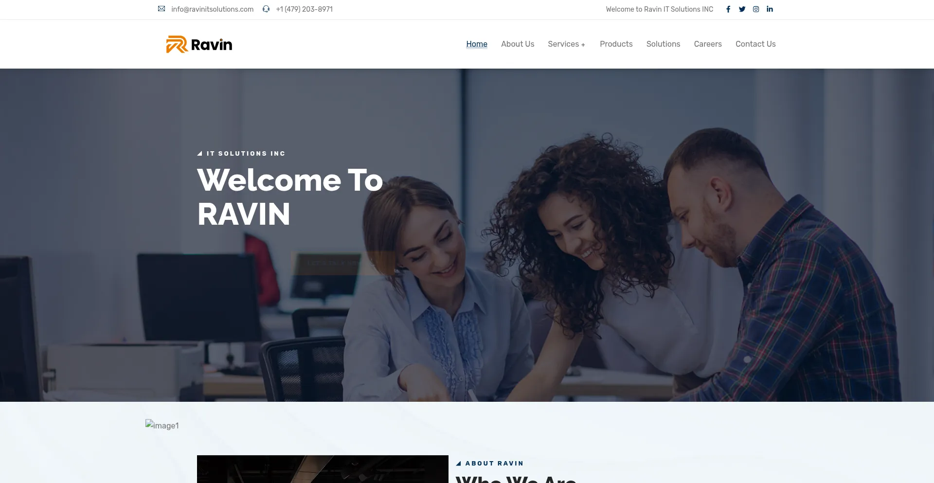 Website screenshot of Ravinitsolutions.com
