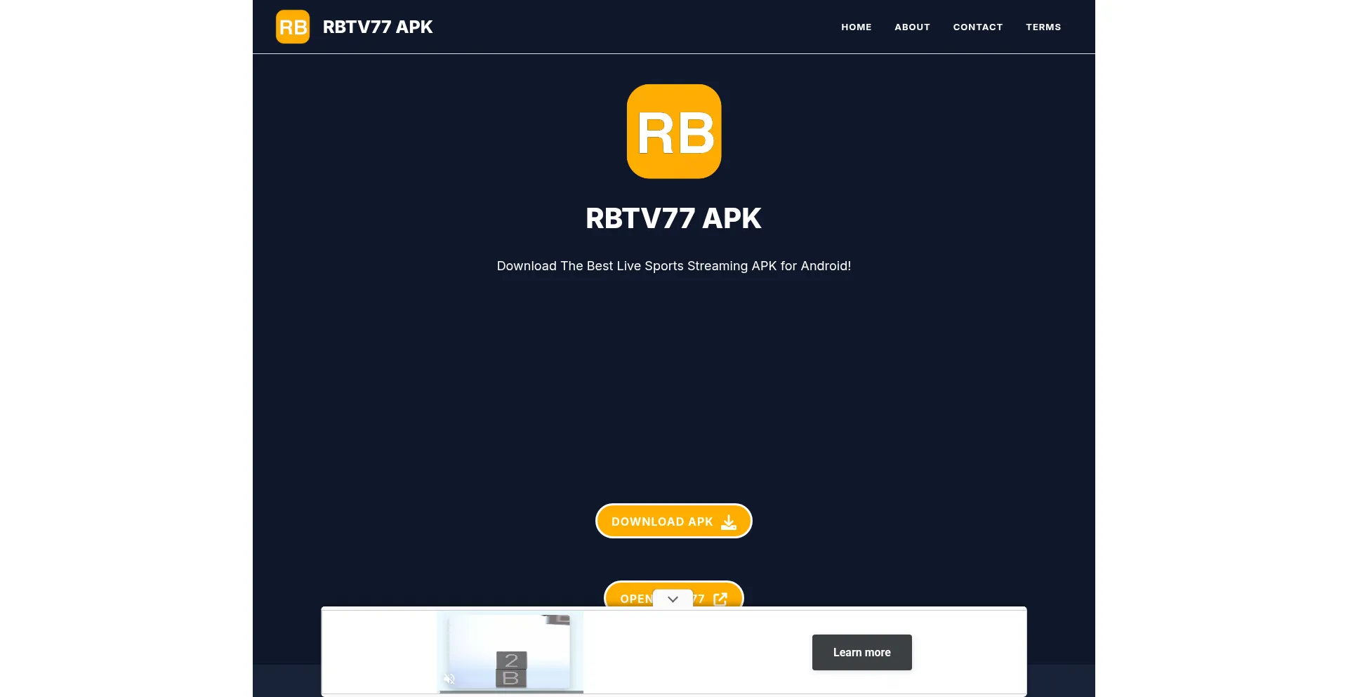 Website screenshot of Rbtv77apk.com