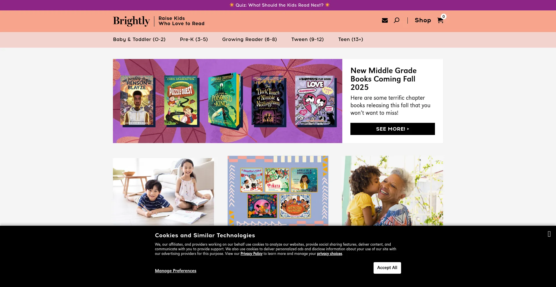 Website screenshot of Readbrightly.com