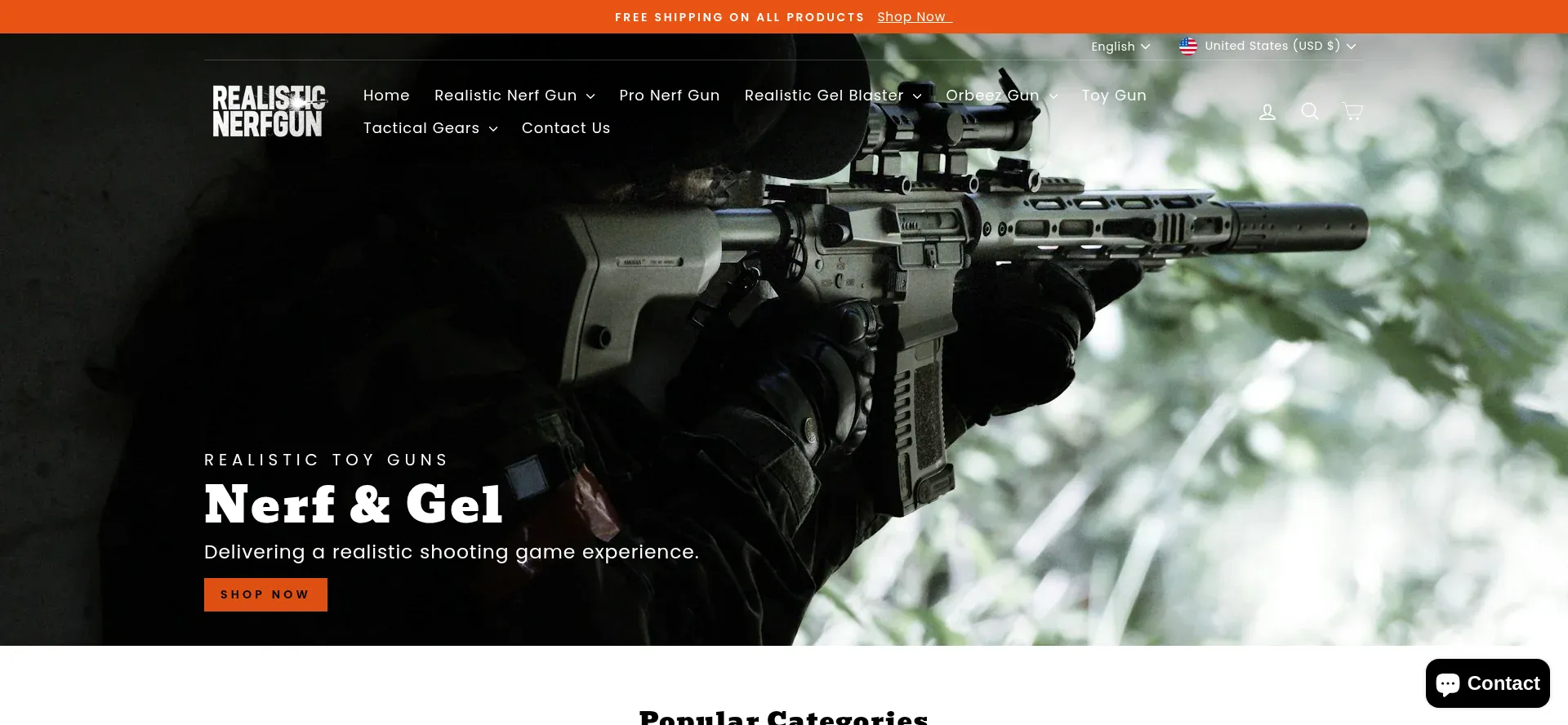 Website screenshot of Realisticnerfgun.com