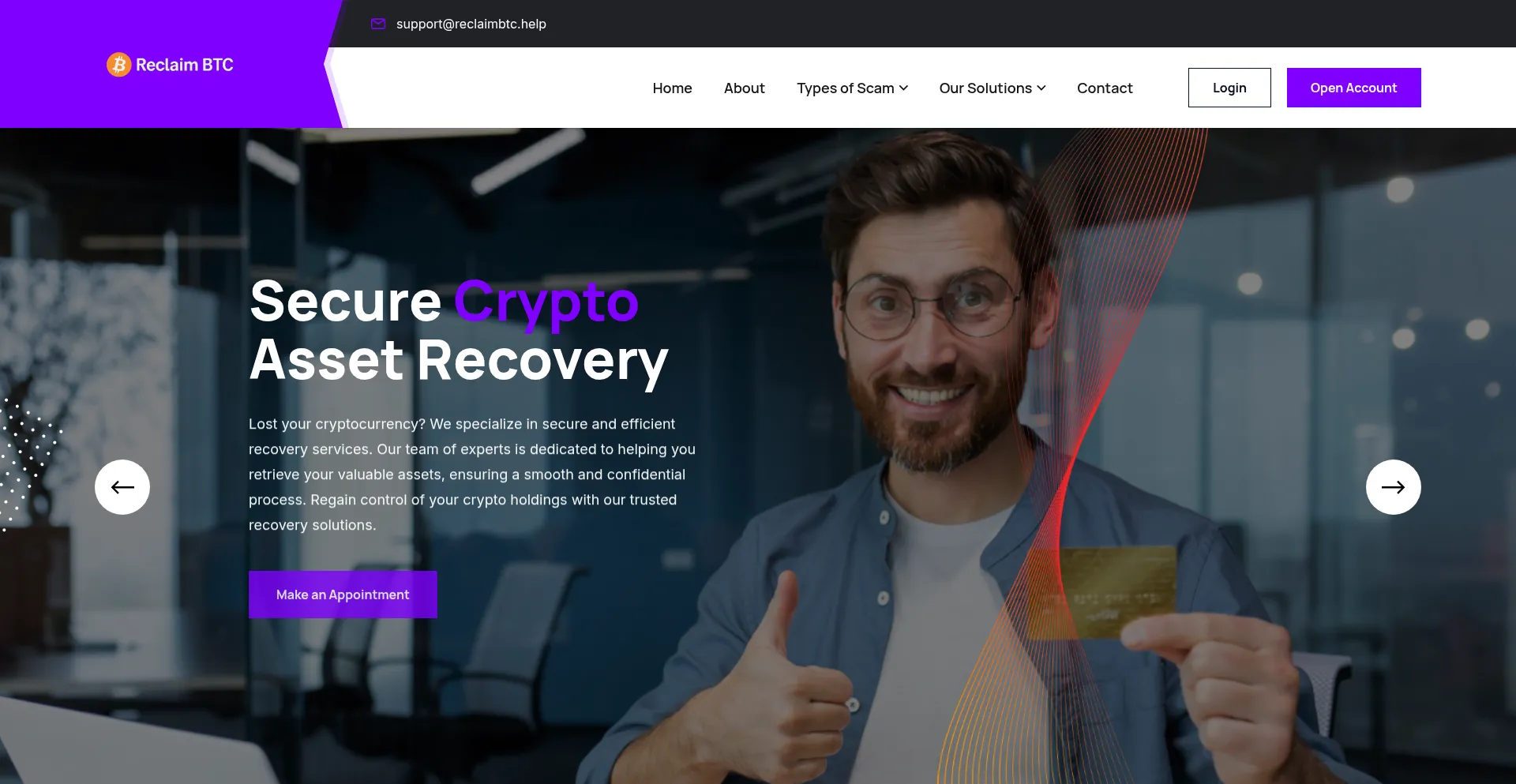 Website screenshot of Reclaimbtc.com