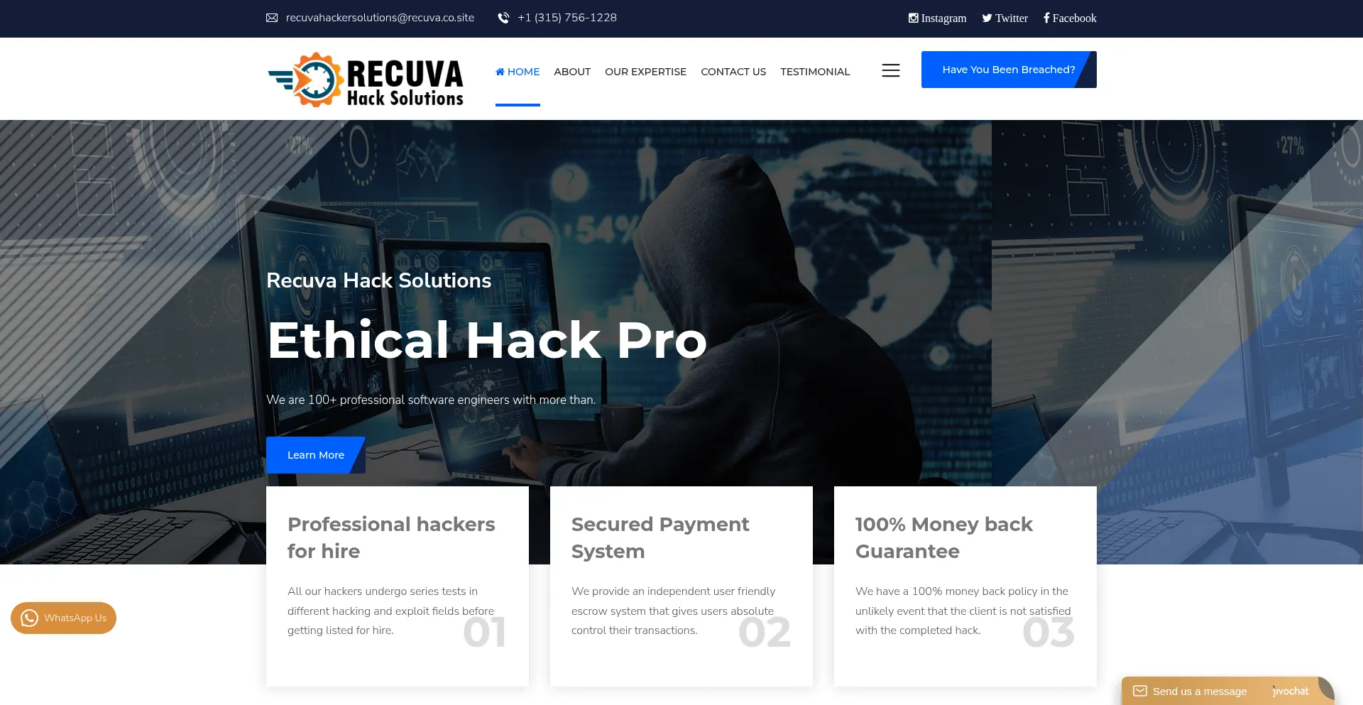 Website screenshot of Recuvahacksolution.pro