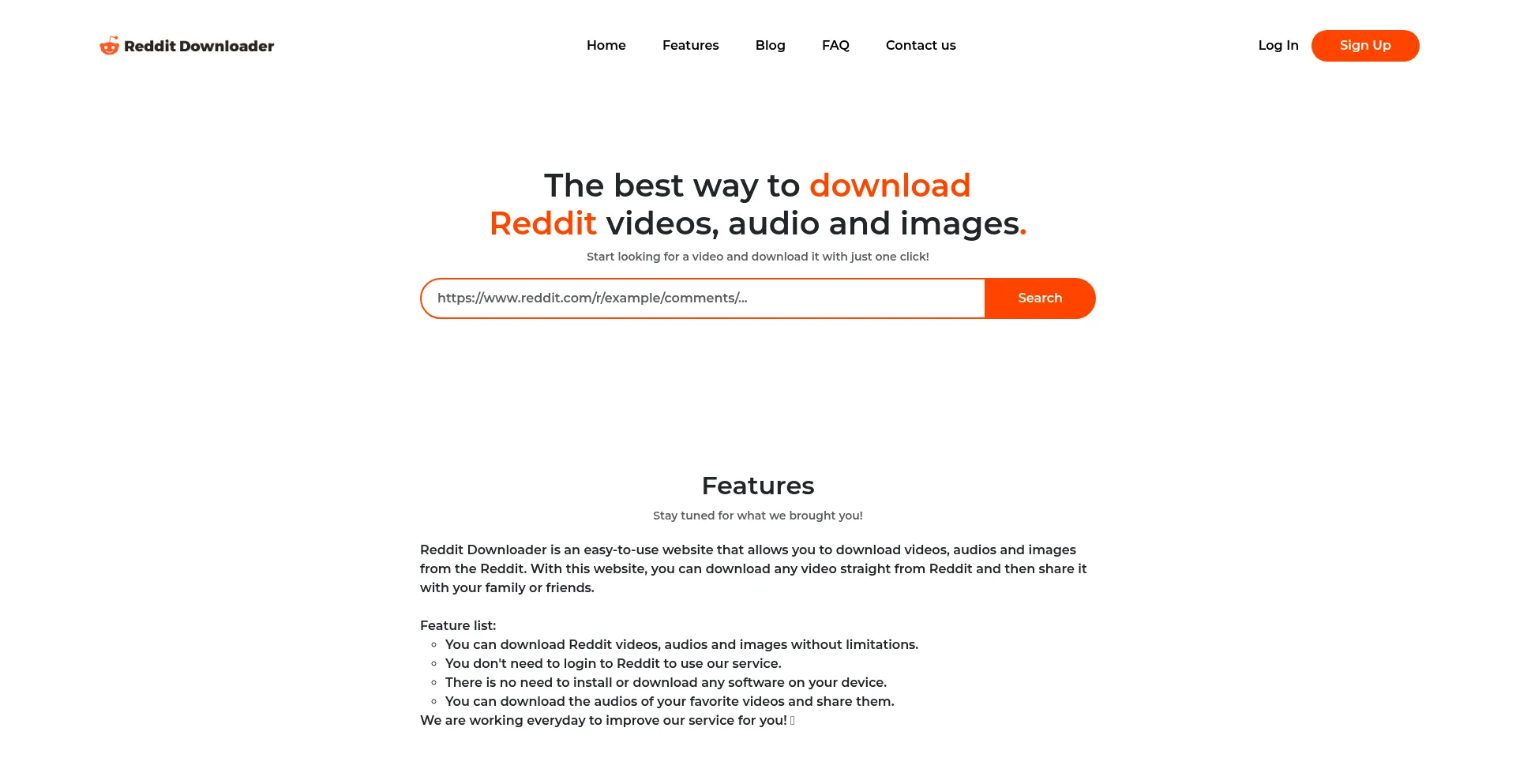 Website screenshot of Redditdownloader.com