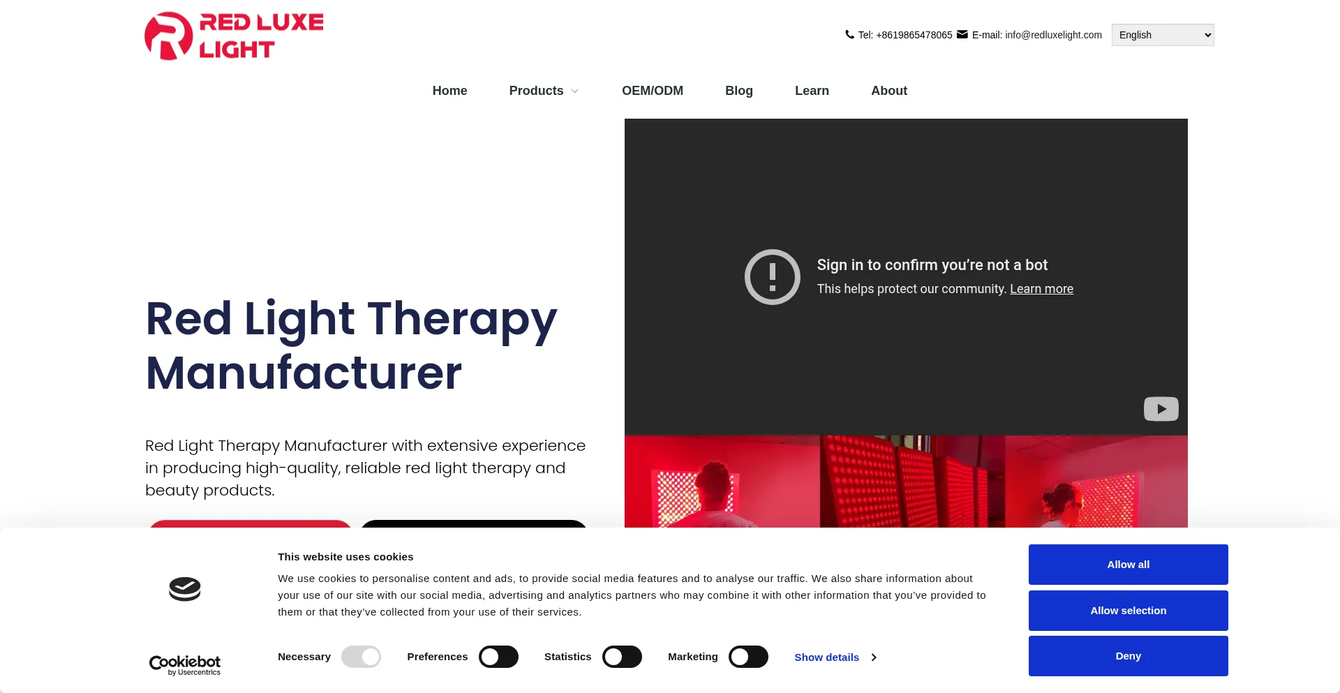 Website screenshot of Redluxelight.com