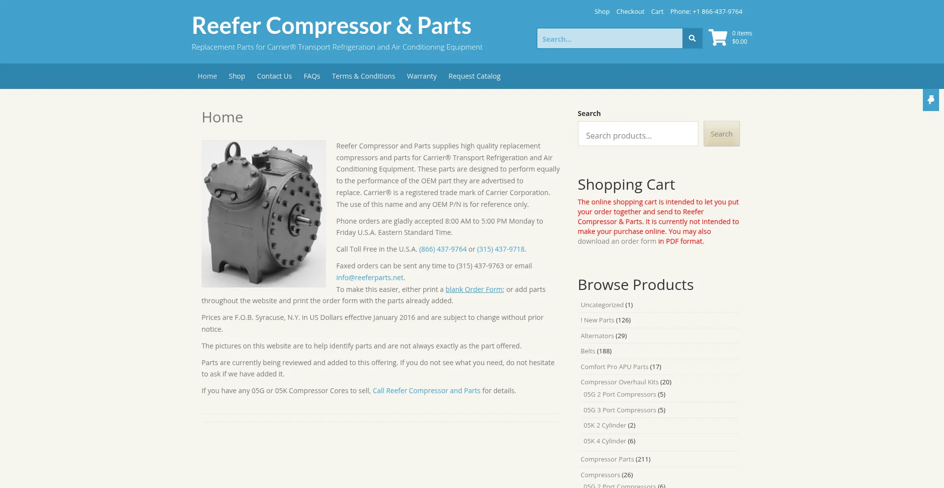 Website screenshot of Reeferparts.net