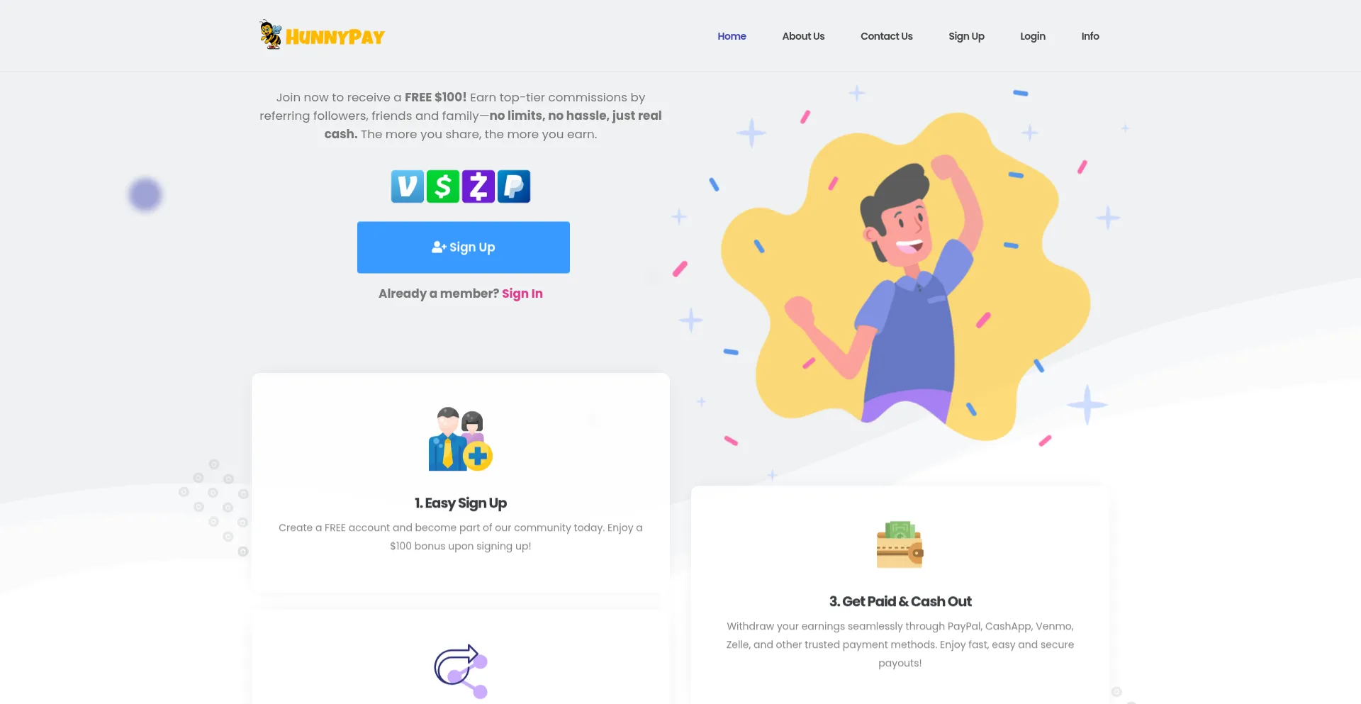 Website screenshot of Ref.hunnypay.com