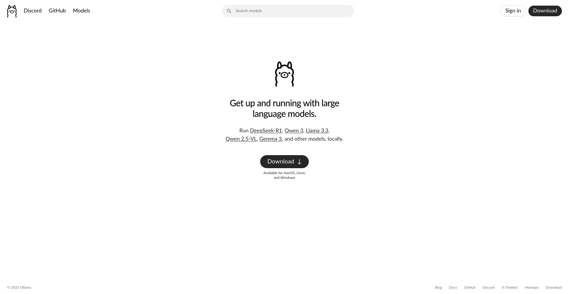 Website screenshot of Registry.ollama.ai